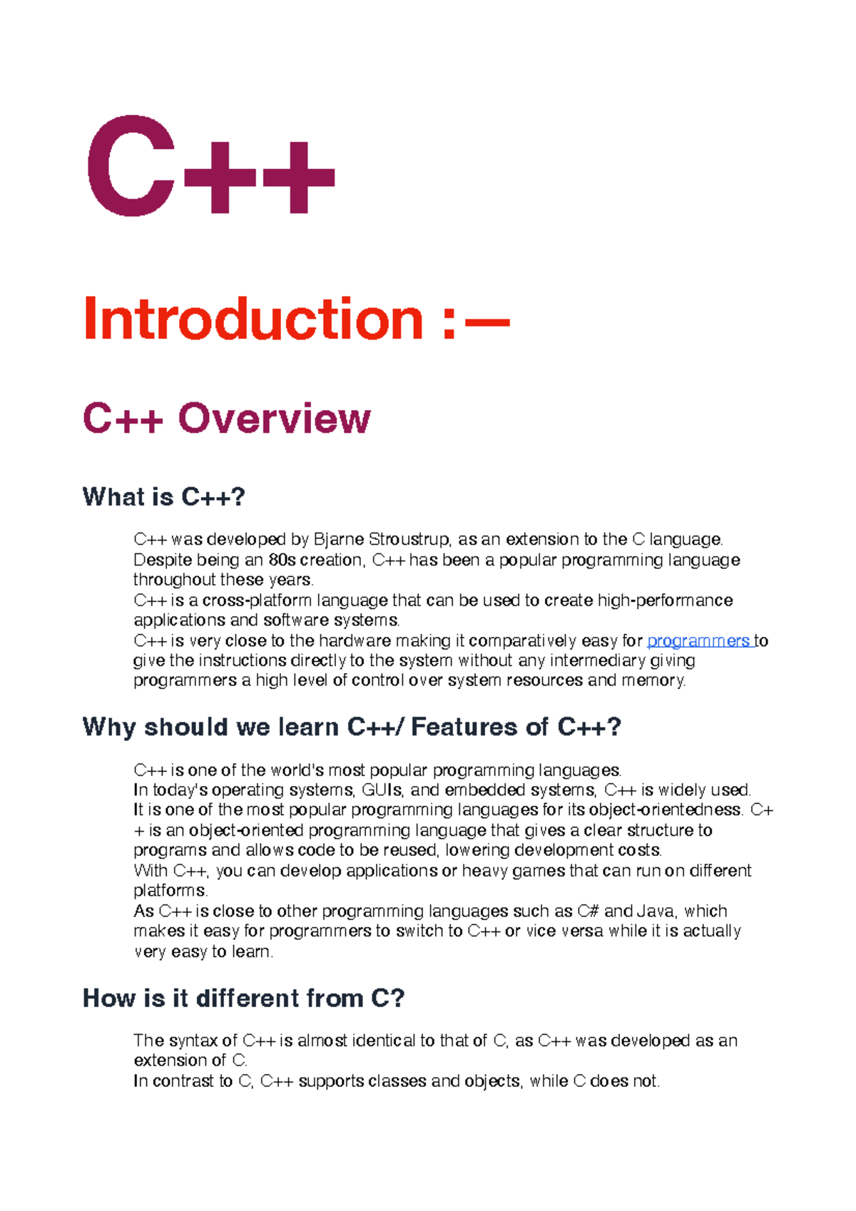 CSE101: Introduction to C++ Programming Concepts and Syntax - Studocu