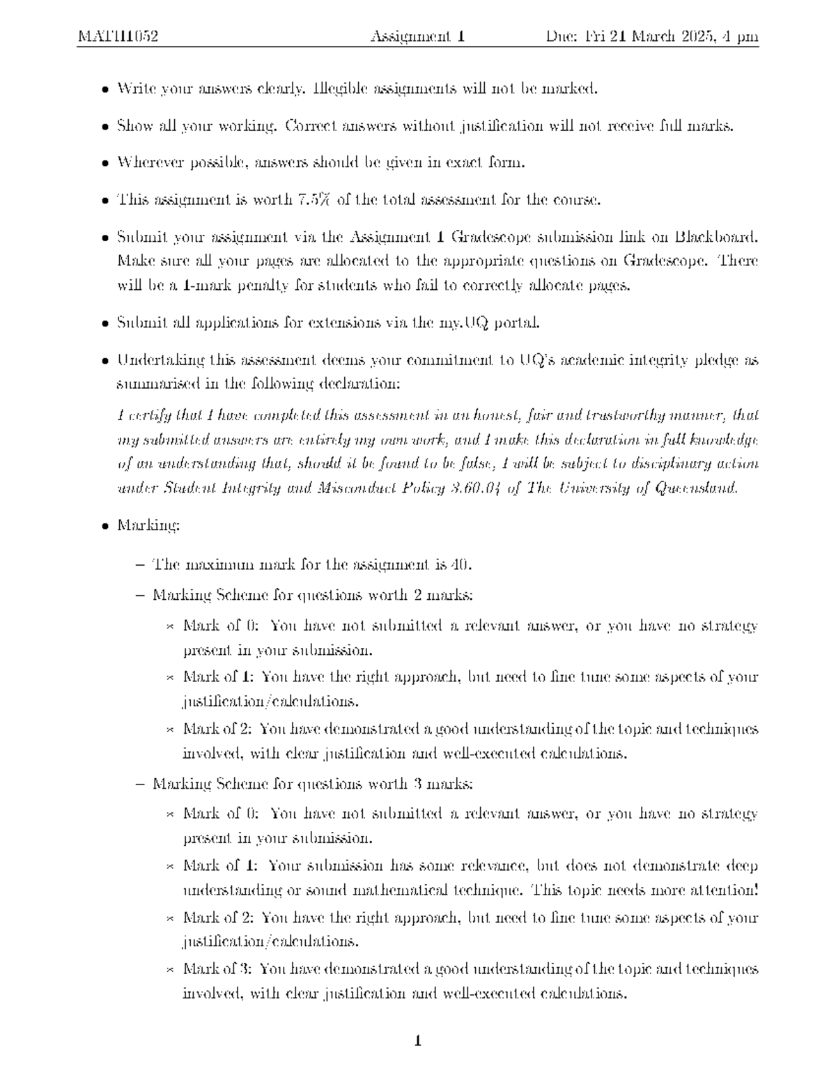 MATH1052 A1 2025S1 - Assignment 1 Guidelines and Marking Scheme - Studocu