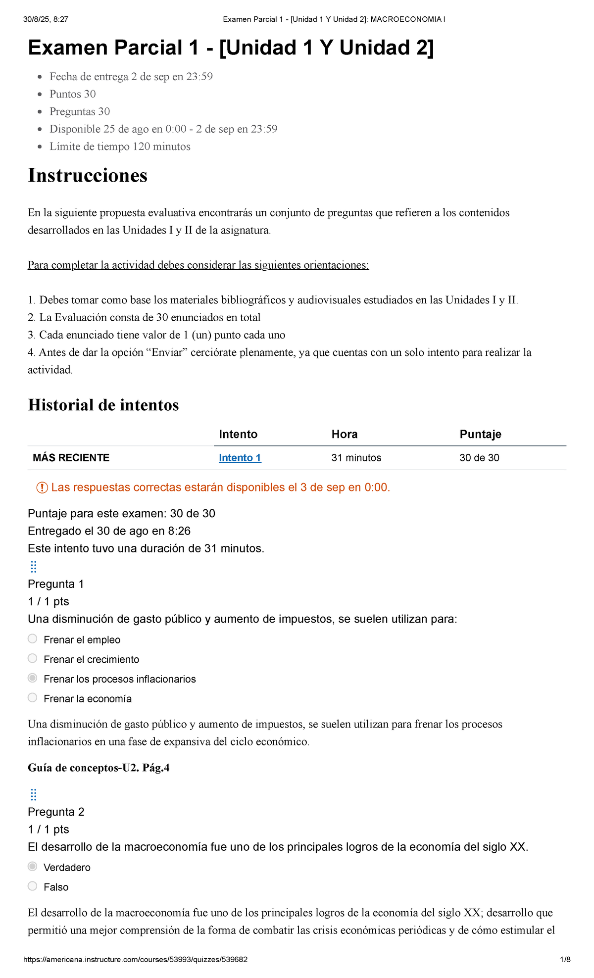 Examen Parcial 1: Unidades I y II - MACROECONOMÍA I 250915 - Studocu