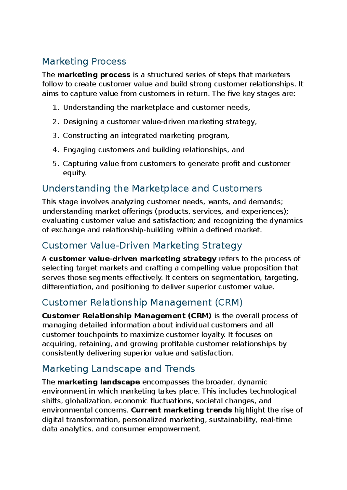 Marketing Process: Understanding Value Creation and Customer ...