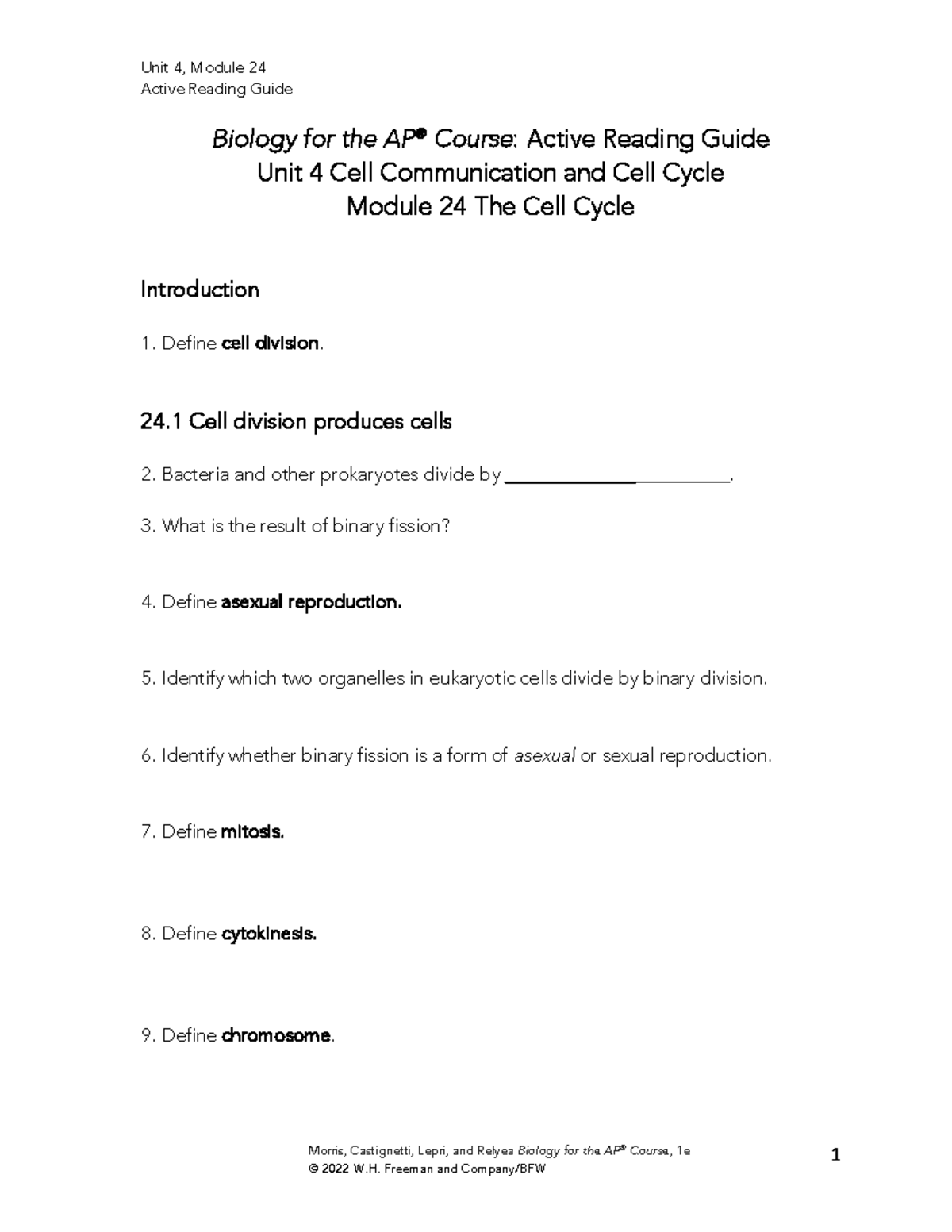 AP® Biology Module 24: In-Depth Guide to the Cell Cycle - Studocu