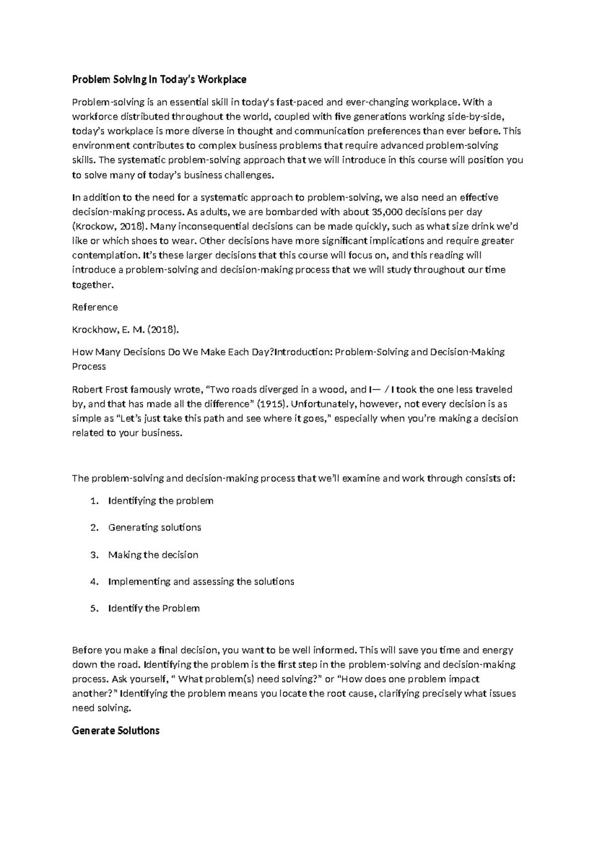 Effective Problem Solving & Decision Making (Course Code: PSW 101 ...