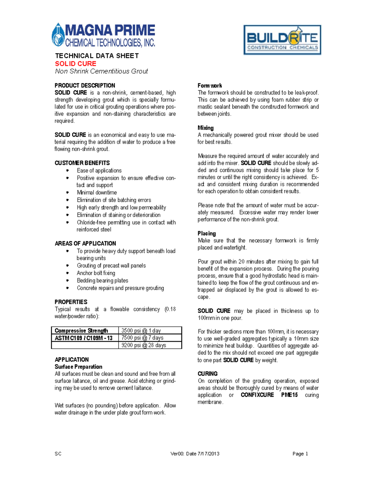 Technical Data Sheet: Solid Cure Non-Shrink Grout Overview - Studocu
