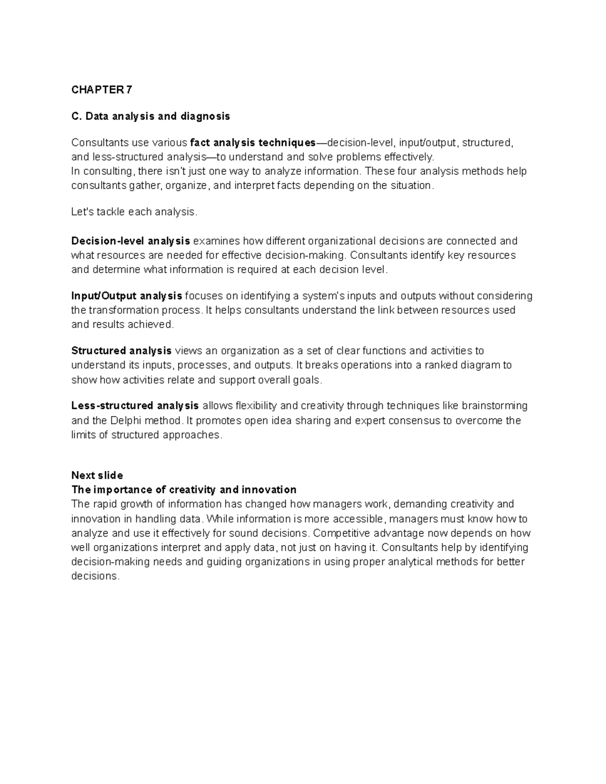 CHAPTER 7 & 8 C. Data Analysis Methods for Consultants - Studocu