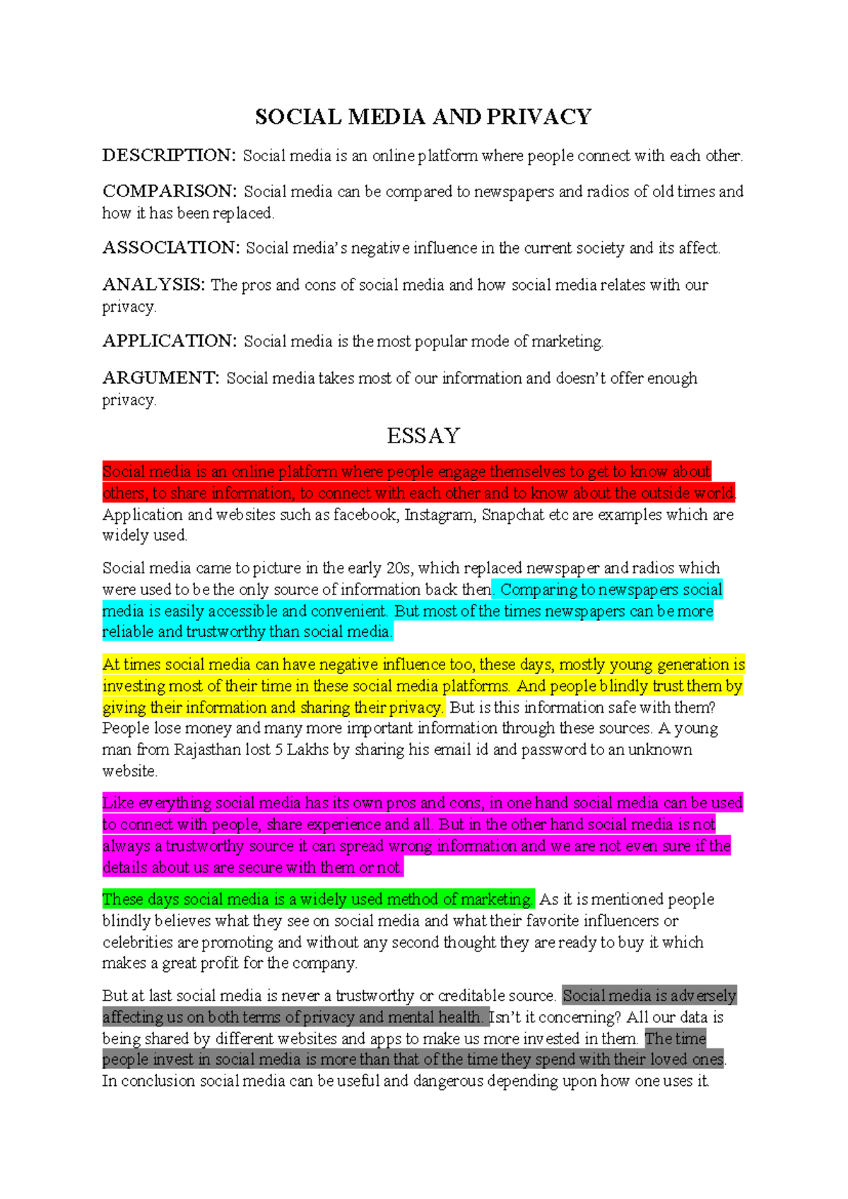 SOC 101: Social Media's Impact on Privacy and Society Analysis - Studocu