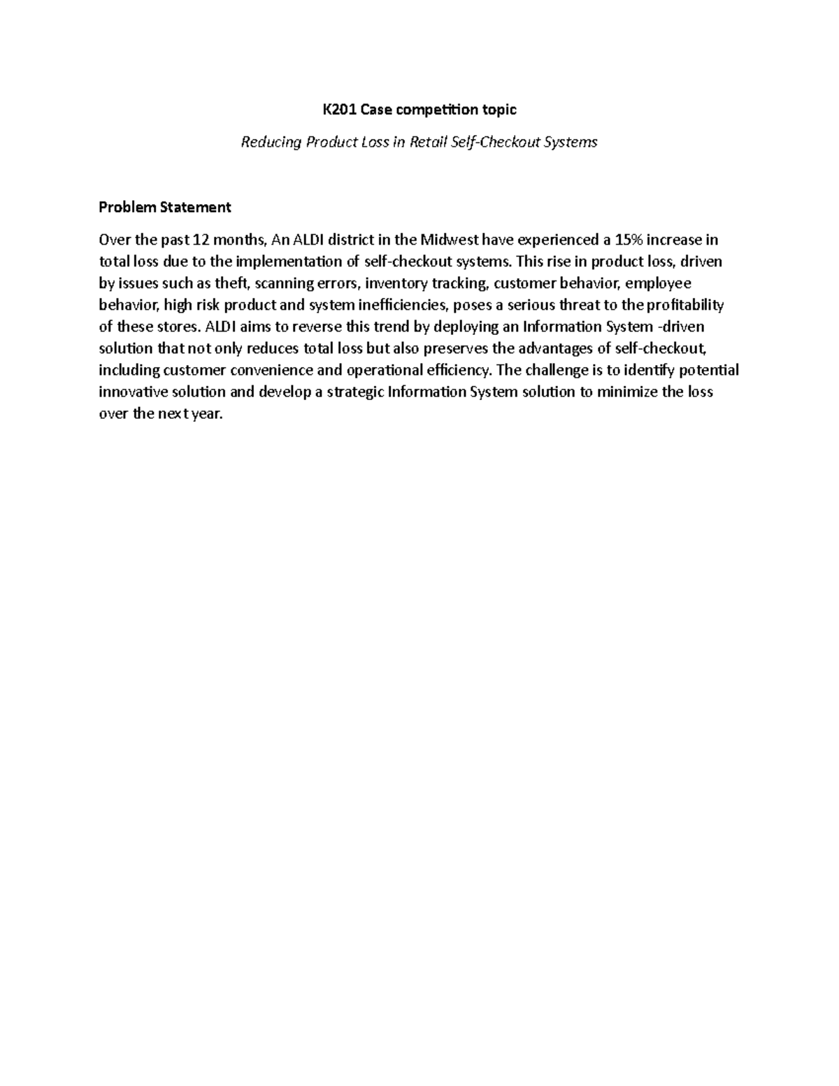 K201 - Case competition problem statement - K201 Case competition topic ...