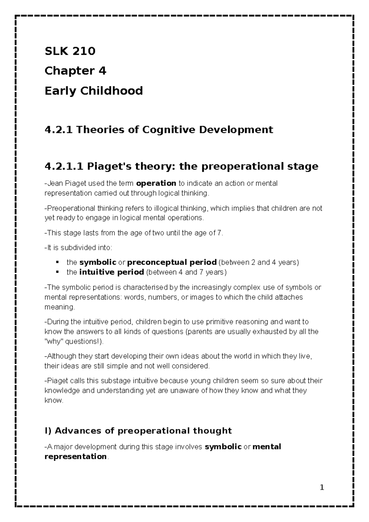 SLK 210 Chapter 4: Theories of Cognitive and Emotional Development ...