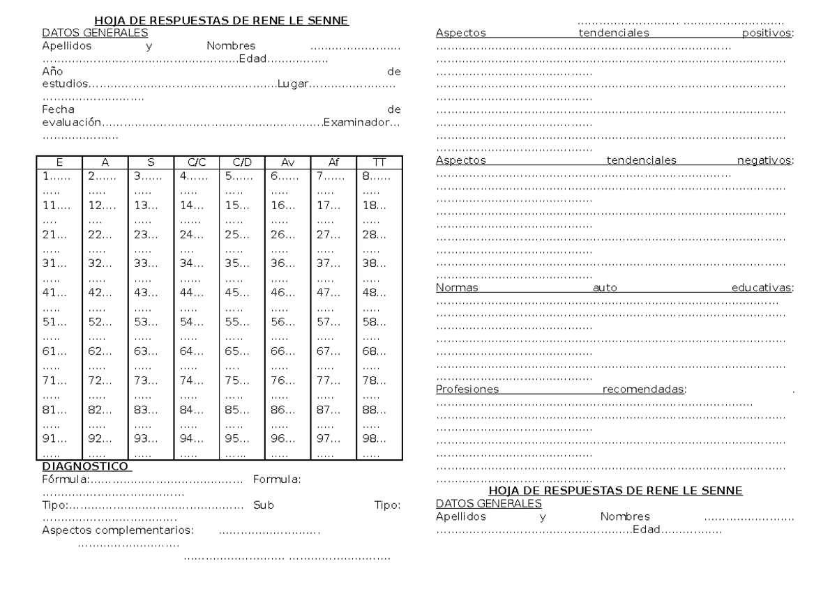 Pdfcoffee - AFASF - HOJA DE RESPUESTAS DE RENE LE SENNE DATOS GENERALES ...