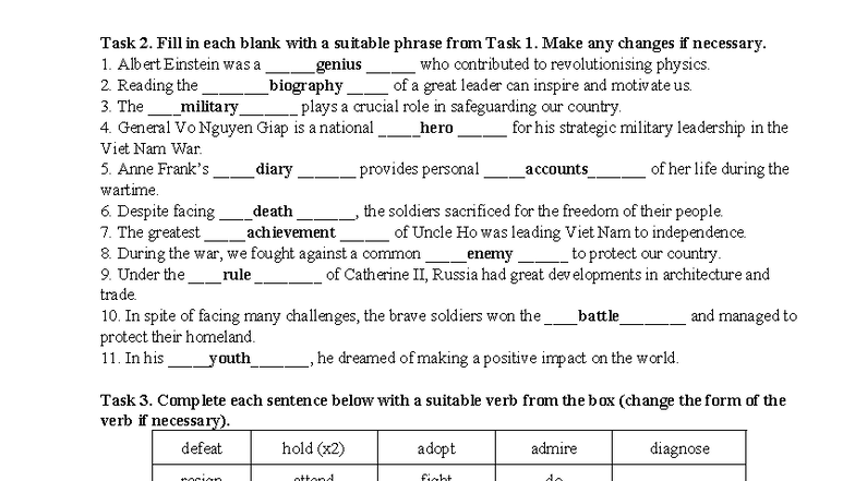 Review UNIT 1 TEST 3: Fill in the Blanks and Complete Sentences - Studocu