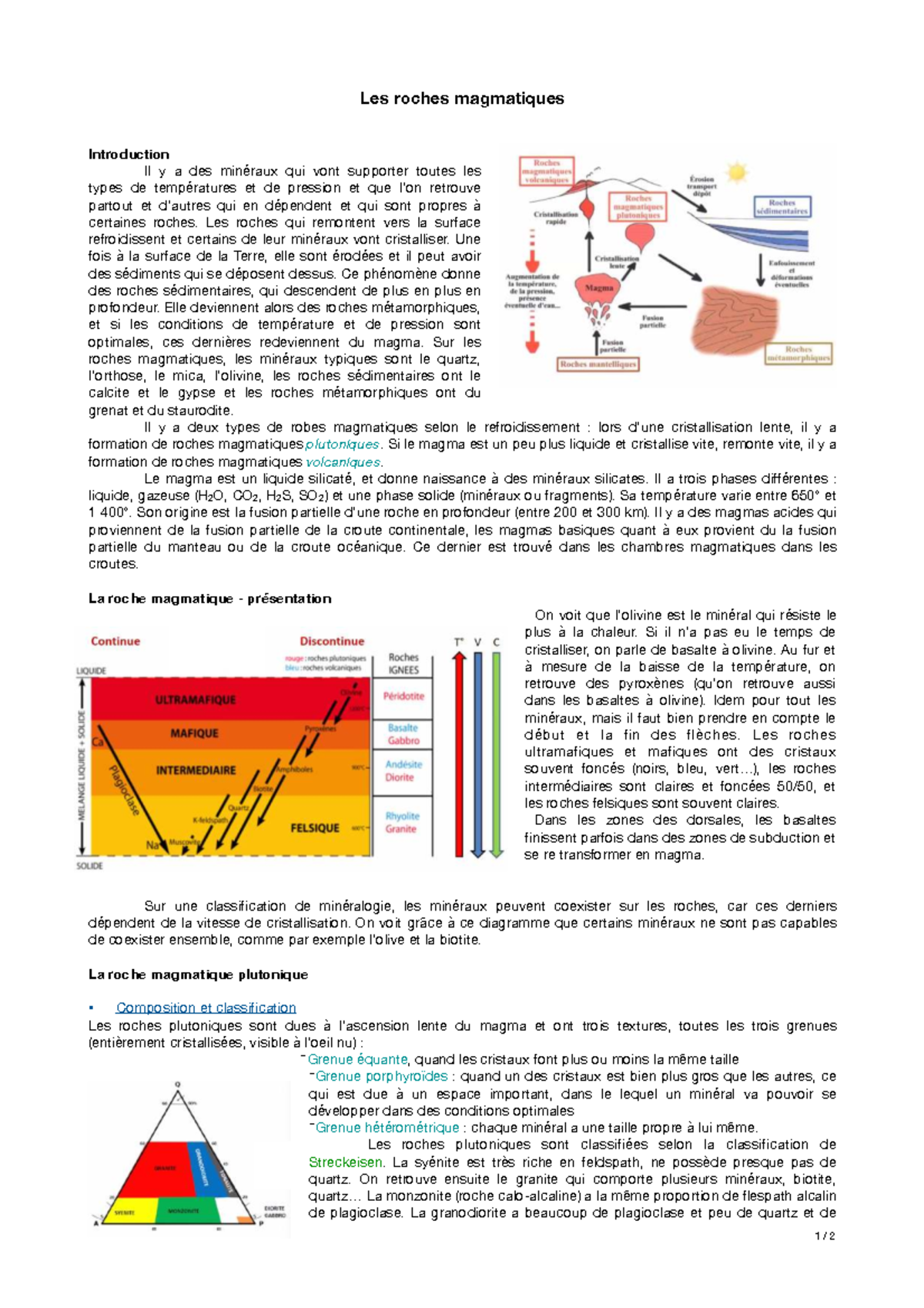 Les roches magmatiques : Introduction et classification des minéraux ...