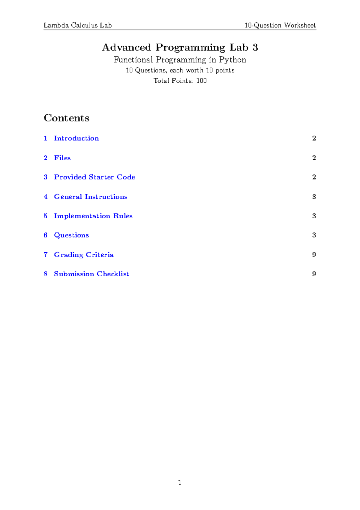 Lambda Calculus Lab 3: Functional Programming in Python - 10 Questions ...