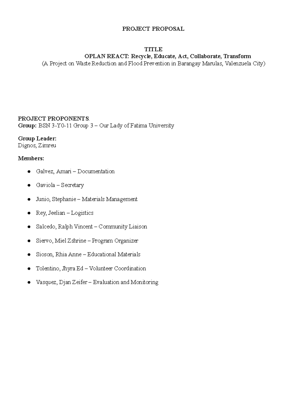 OPLAN REACT: Project Proposal on Waste Reduction & Flood Prevention ...