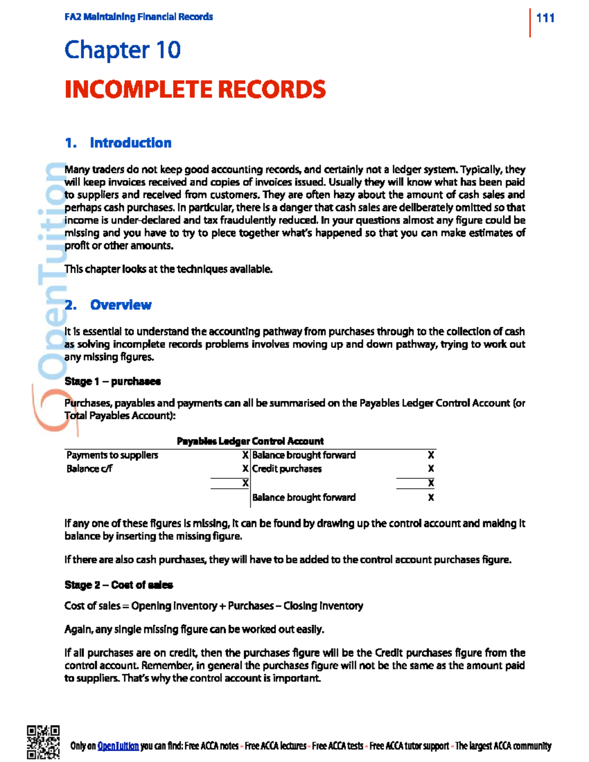 FA2 Maintaining Financial Records: Chapter 10 - Incomplete Records ...