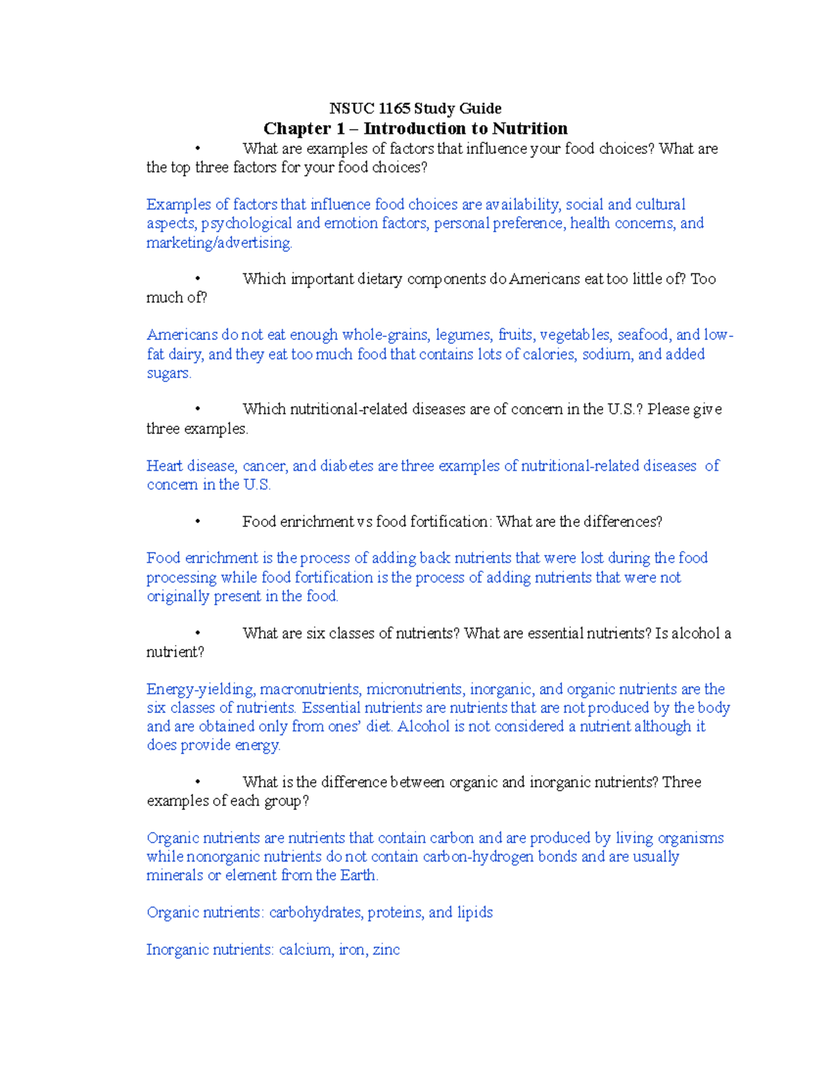 NSUC 1165 Study Guide: Key Concepts in Nutrition and Food Choices - Studocu