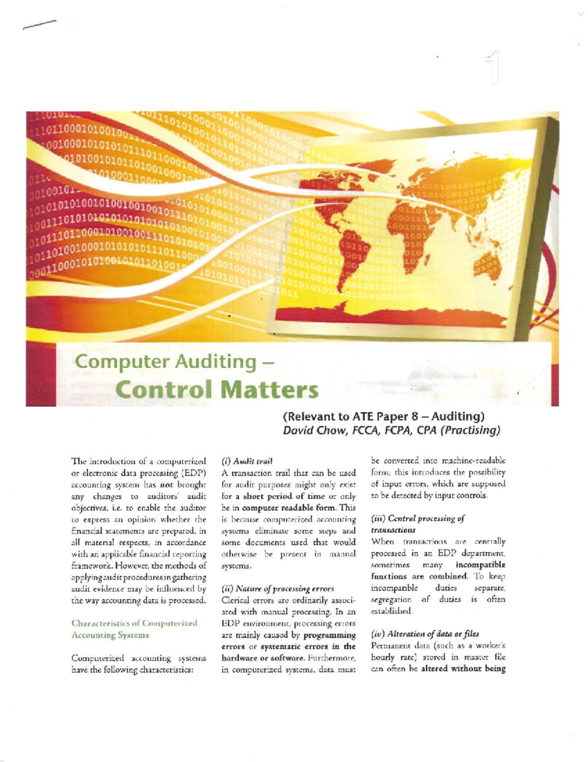 Computer Auditing Control Matters: ATE Paper 8 Insights - Studocu