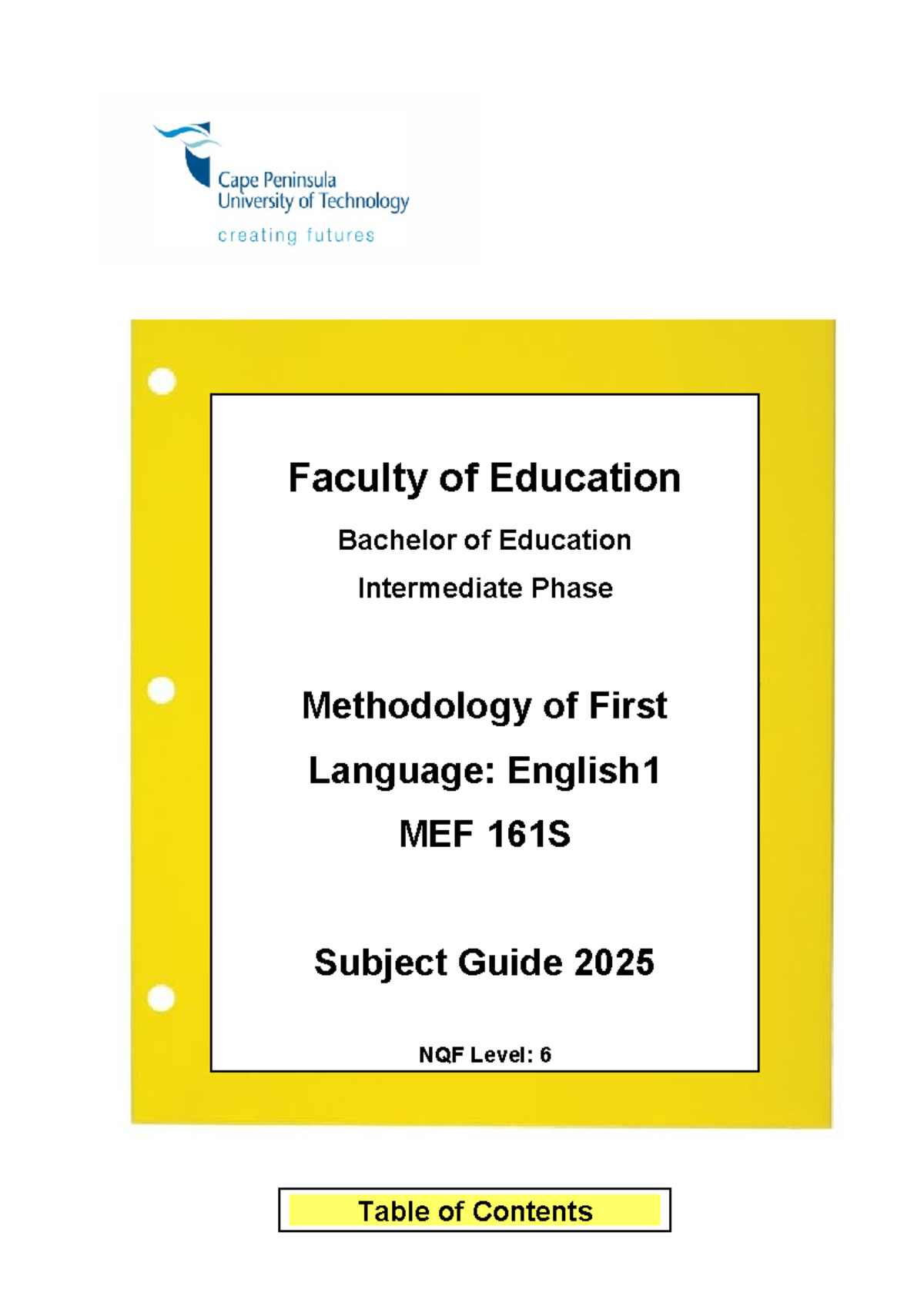 Subject Guide: Methodology of English First Language 1 - MEF161S (2025 ...