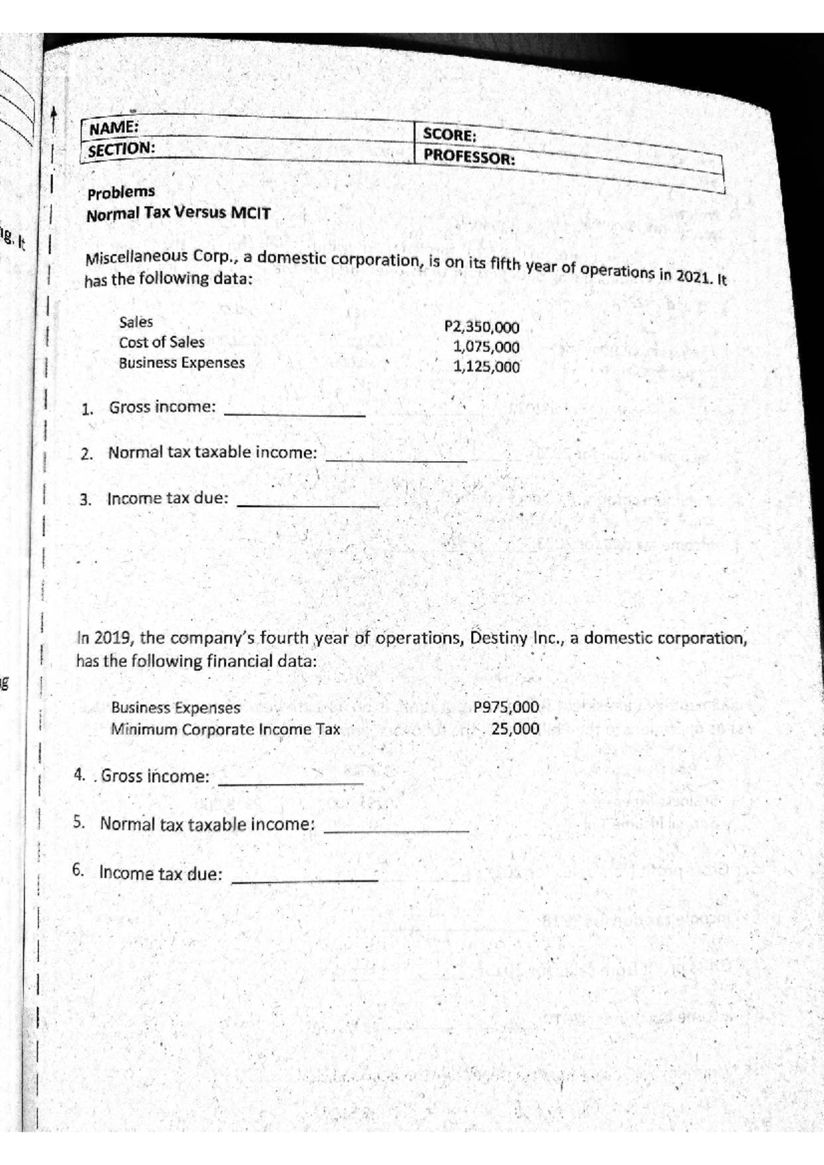 Normal Tax vs. MCIT: Problems & Solutions for Corp. Taxation - Studocu
