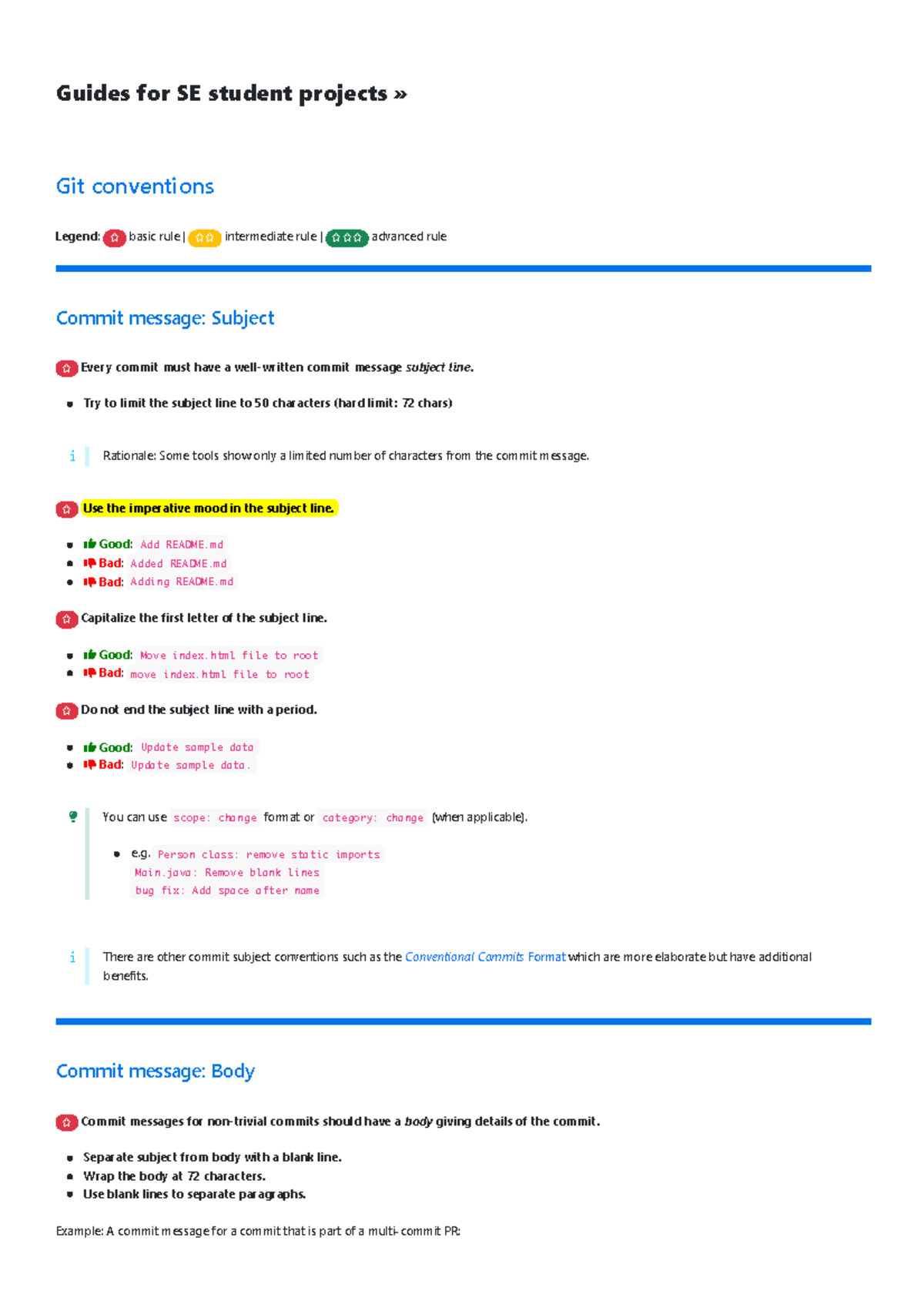 Guidelines for SE Student Projects: Git Commit Conventions - Studocu