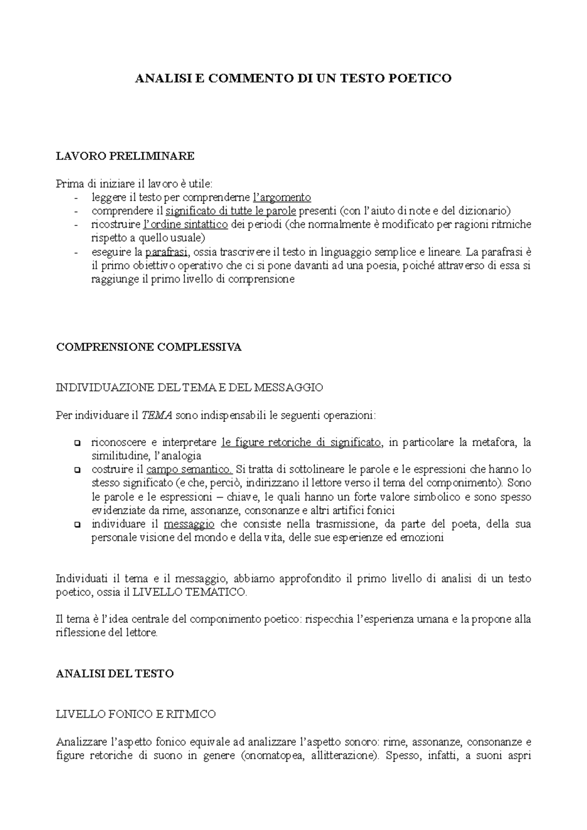 Tutorial di un analisi e commento di un testo poetico - ANALISI E ...