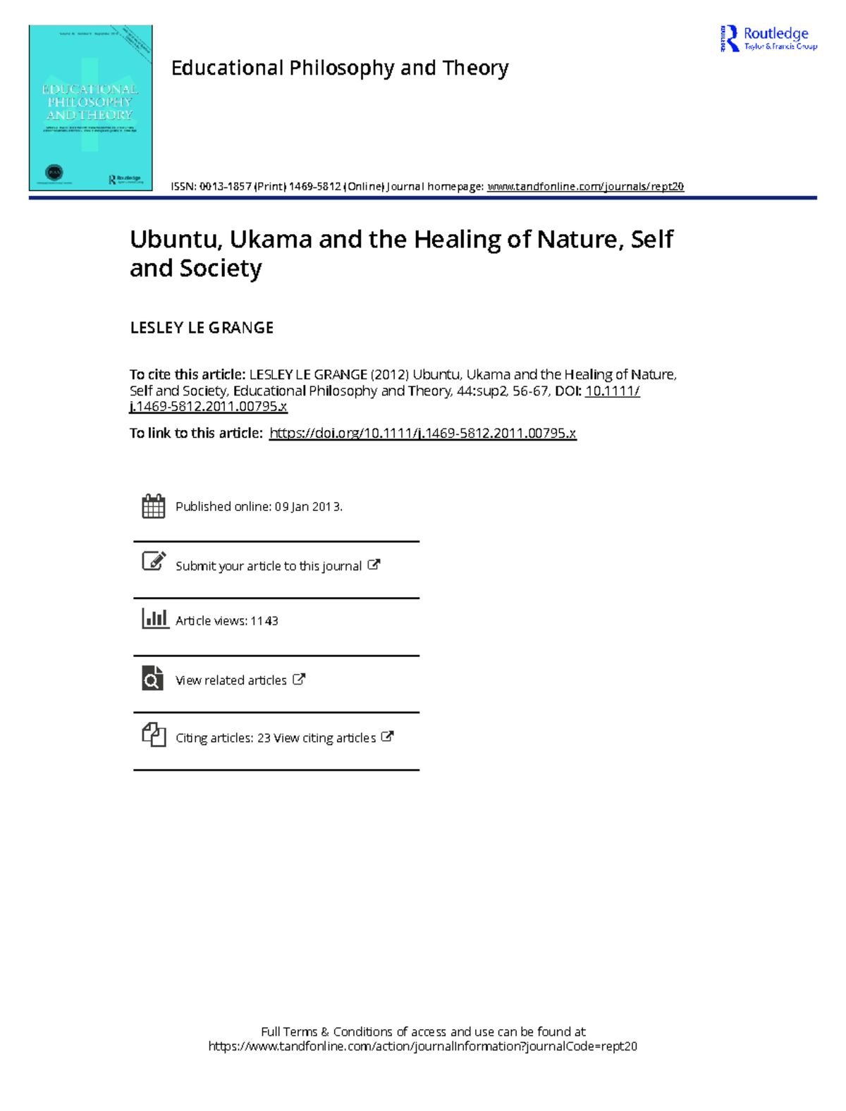 Ubuntu and Ukama: Healing Nature, Self, and Society in Education - Studocu
