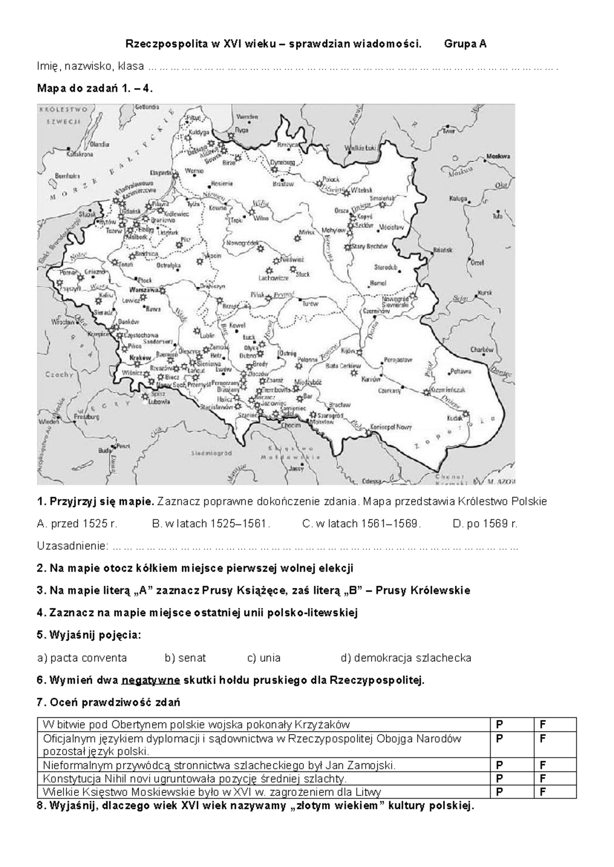 Historia 2 Rzeczpospolita Sprawdzian Chomikuje www.studocu.com