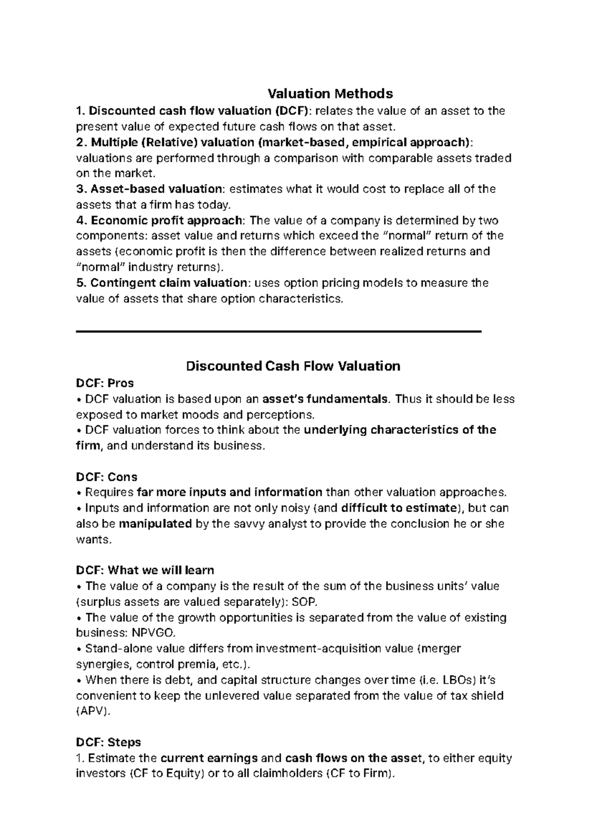 Corporate Valuation - DCF Final Exam Notes (Course Code) - Studocu