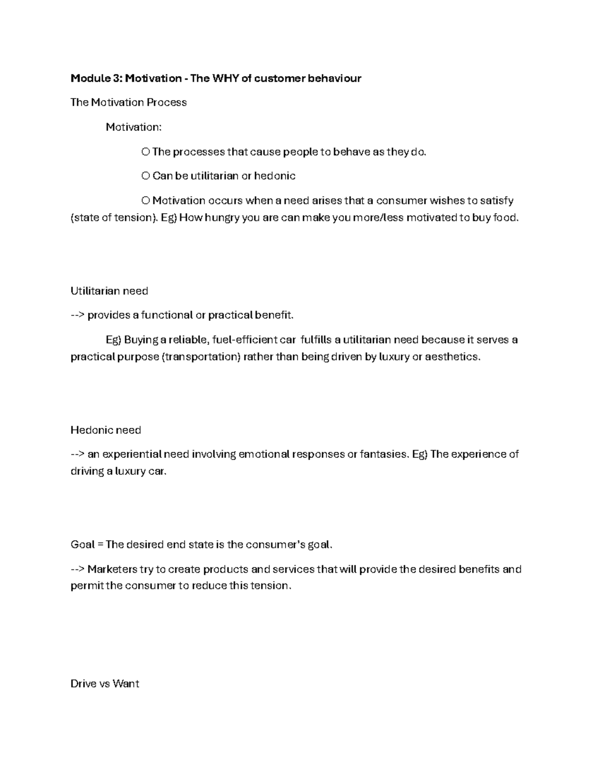 MKTG2010 Module 3: Understanding Motivation in Customer Behavior - Studocu