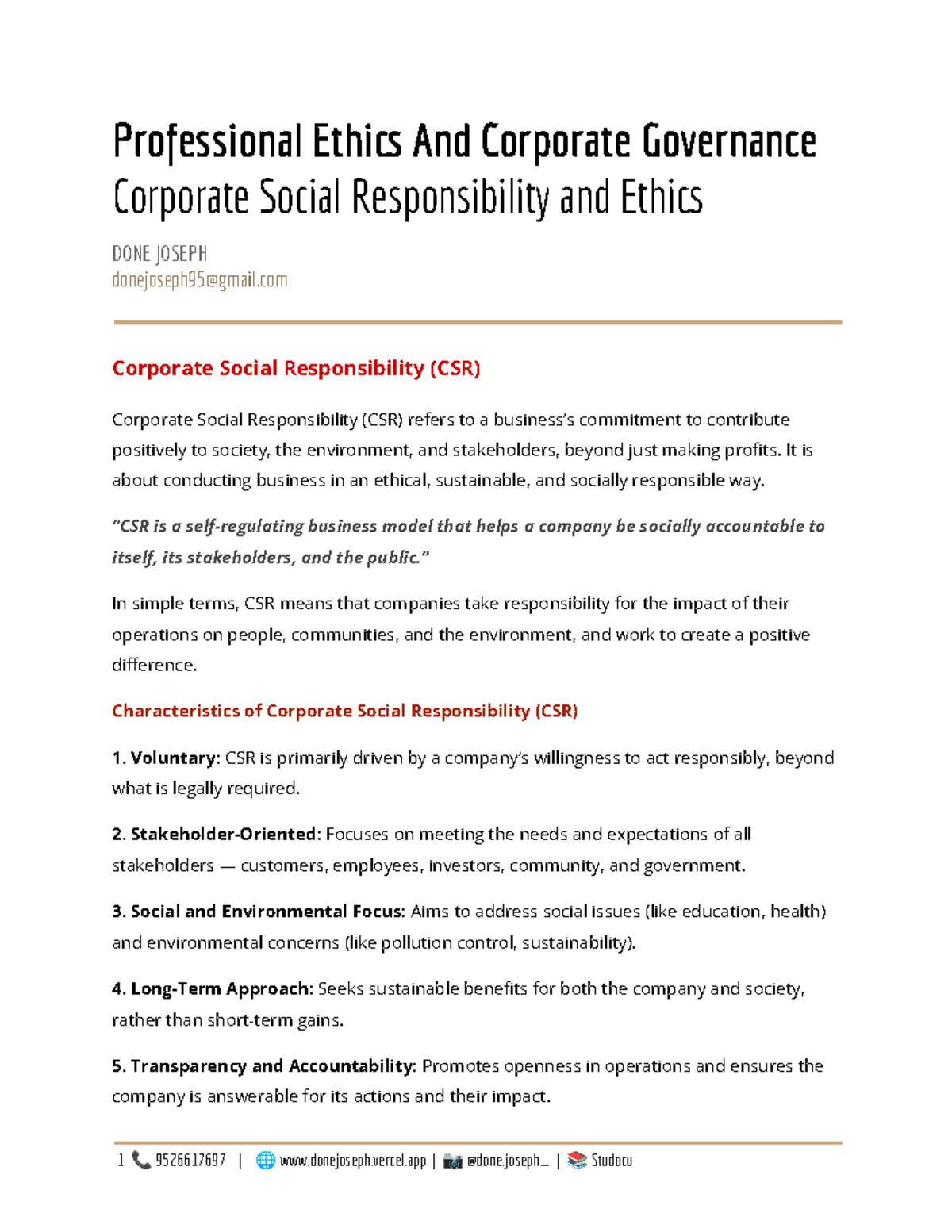 Professional Ethics & CSR: Module 2 Overview (KUNJAPPAN) - Studocu