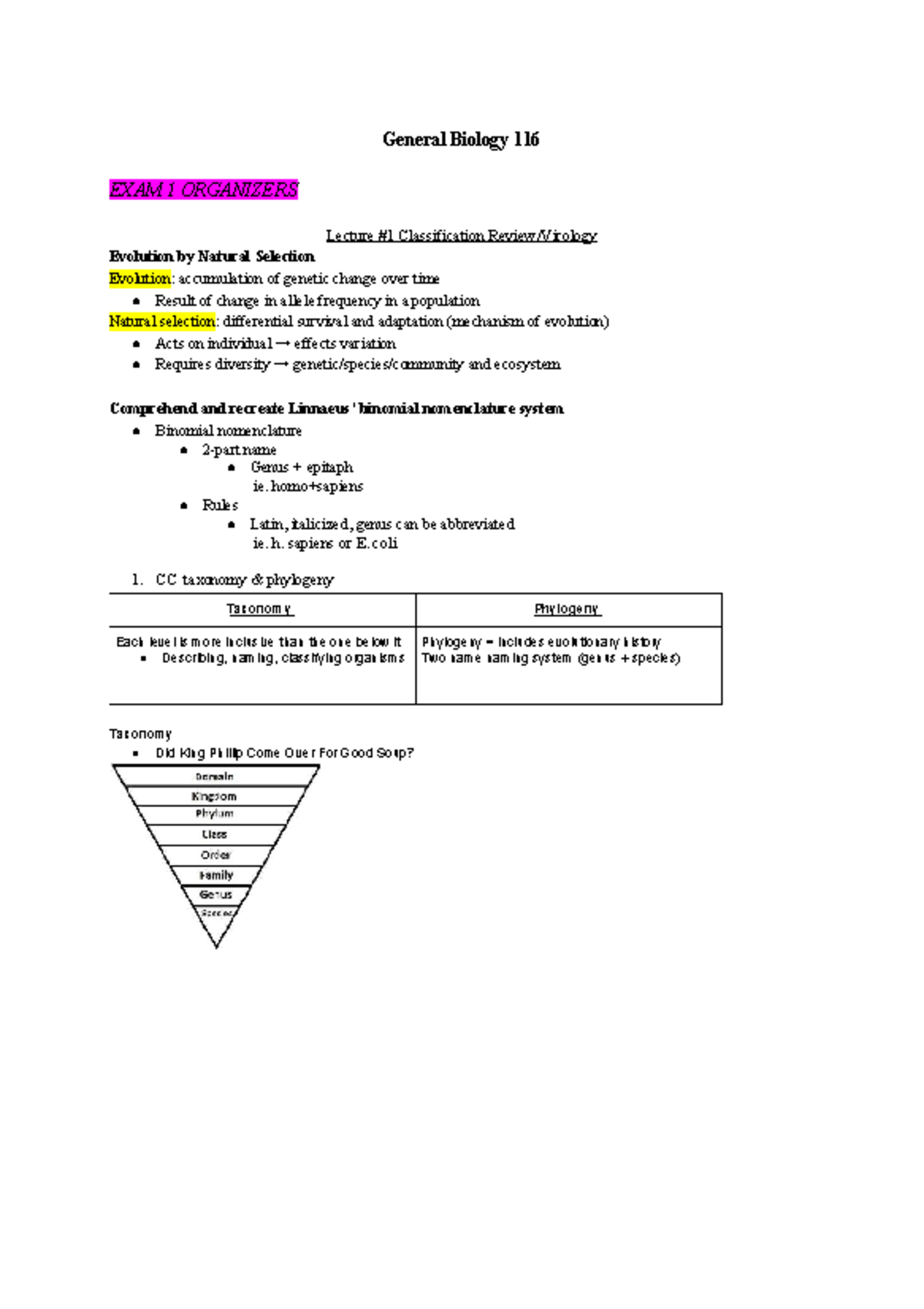 Bio 116 Final Exam Study Guide: Key Concepts and Organizers - Studocu