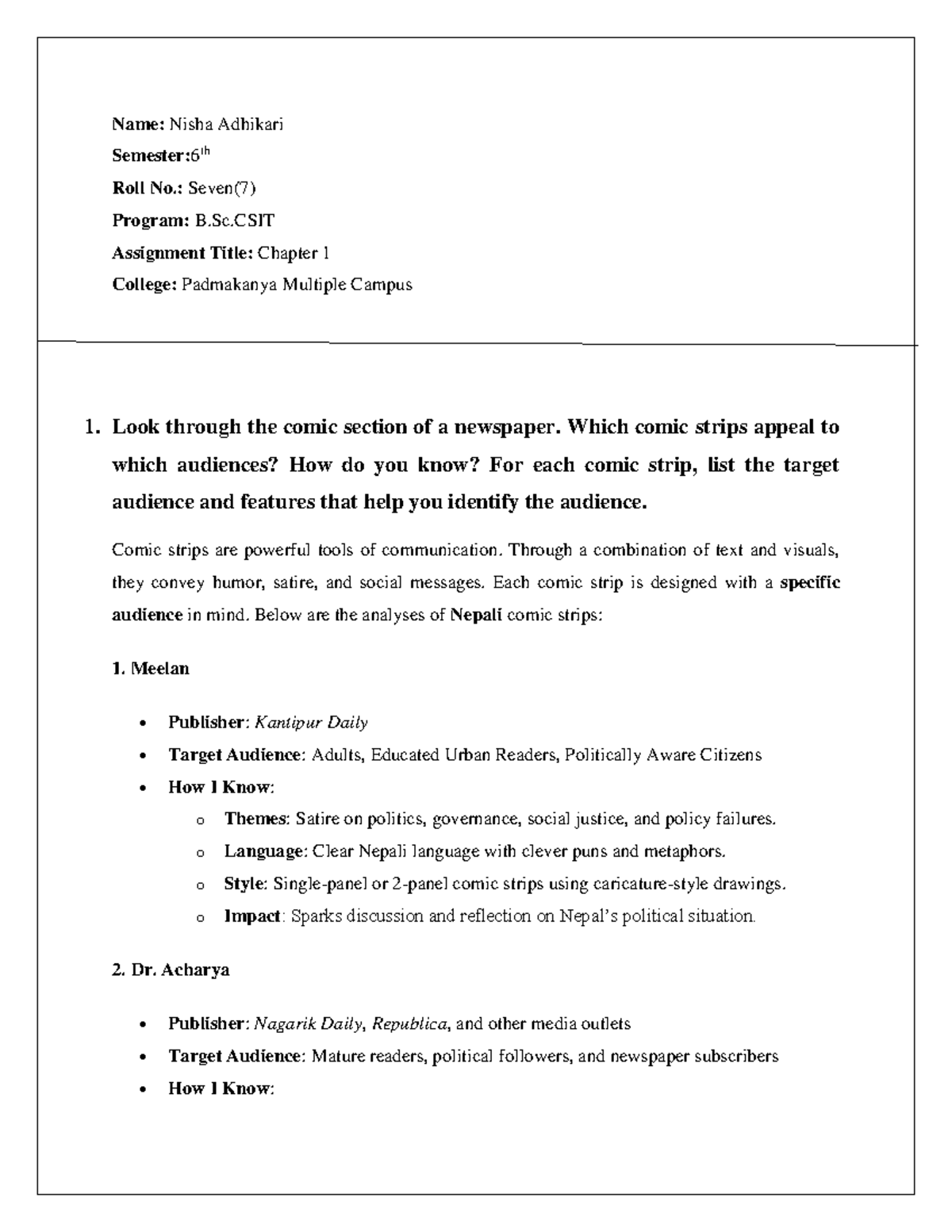B.Sc.CSIT Technical Writing Assignment: Chapter 1 Analysis - Studocu