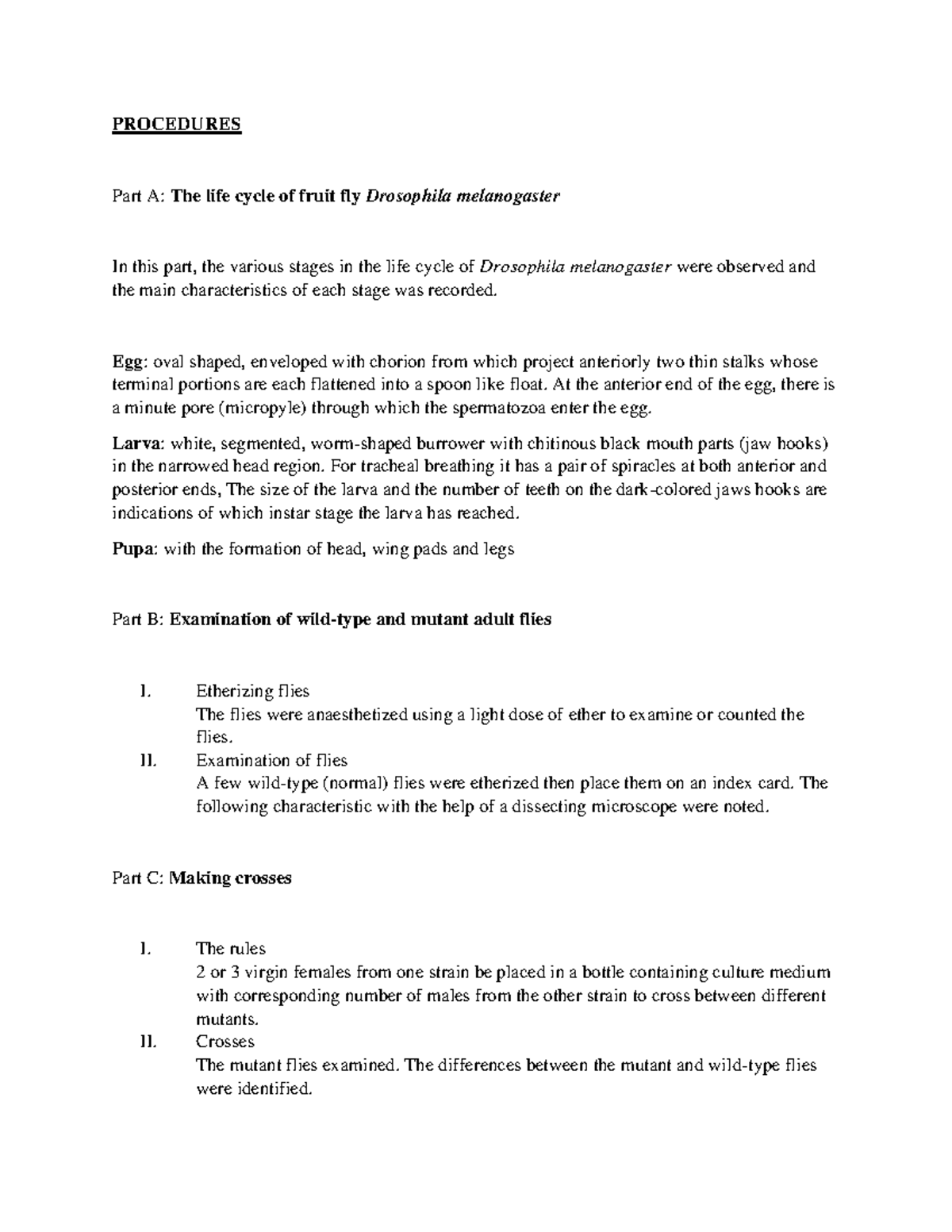 SIR10005 Genetics Lab Report: Life Cycle & Traits of Drosophila - Studocu