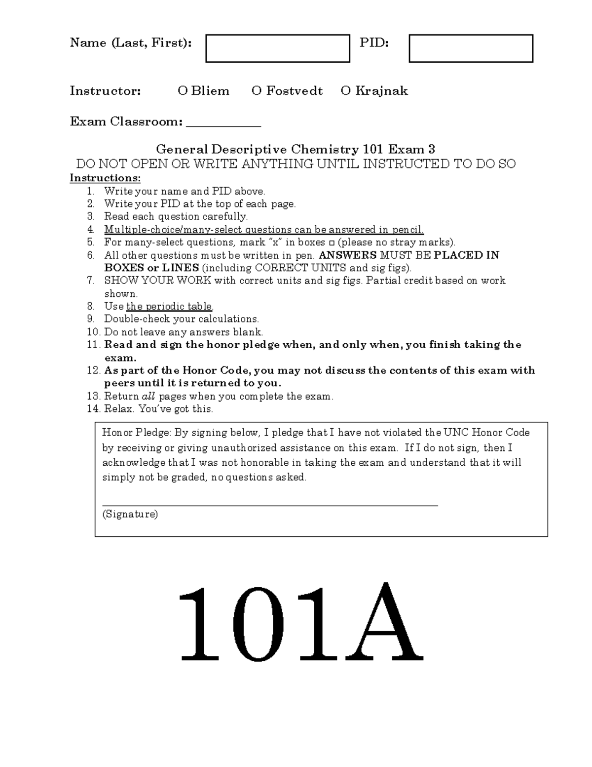 SP25 General Descriptive Chemistry 101 Exam 3 Practice Guide - Studocu