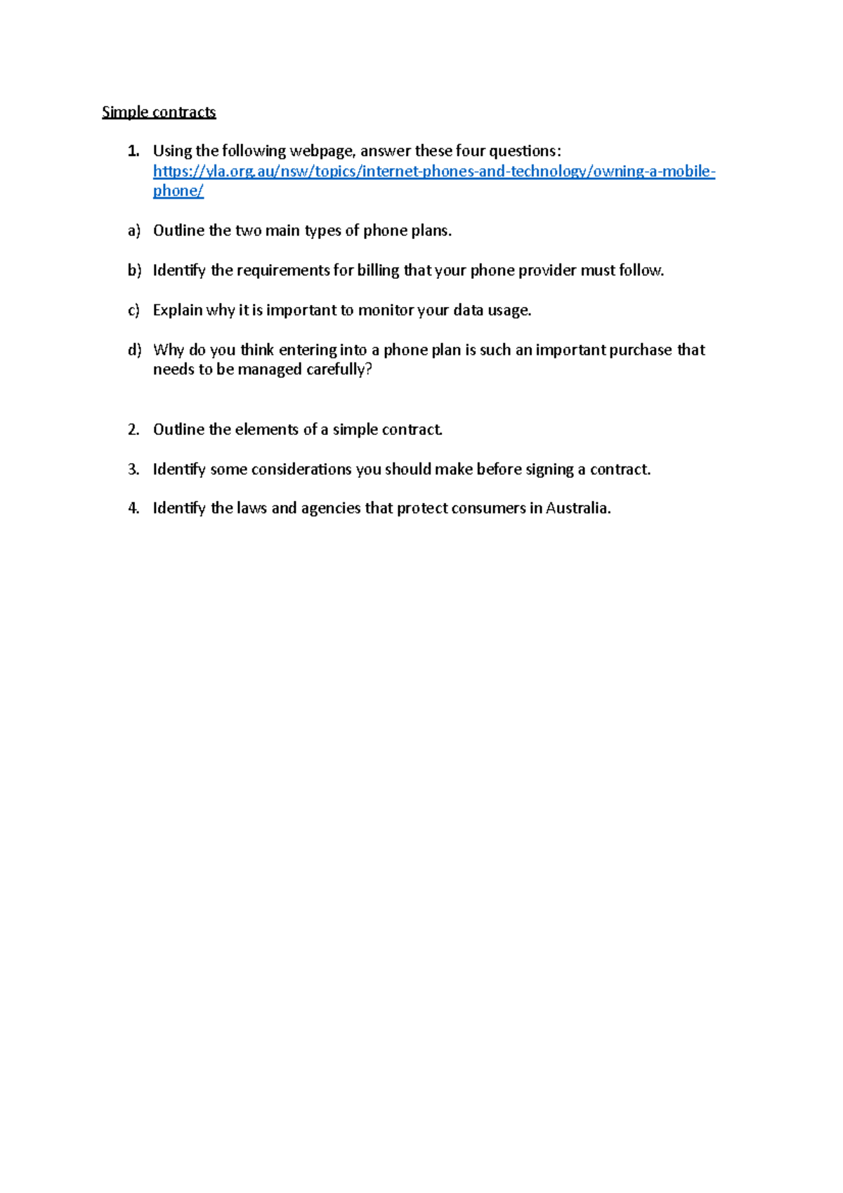 Simple contracts - worksheet (3) - Simple contracts 1. Using the ...