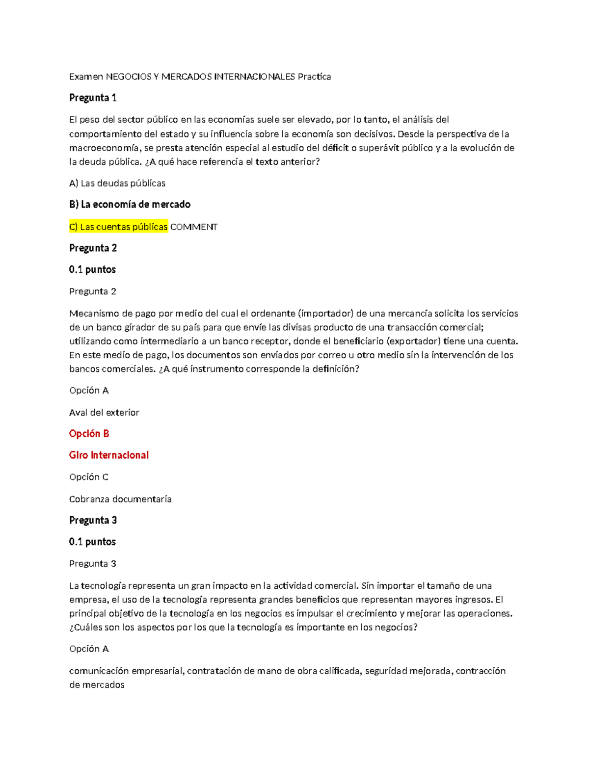 Examen EGEL Negocios y Mercados Internacionales - Preguntas y ...