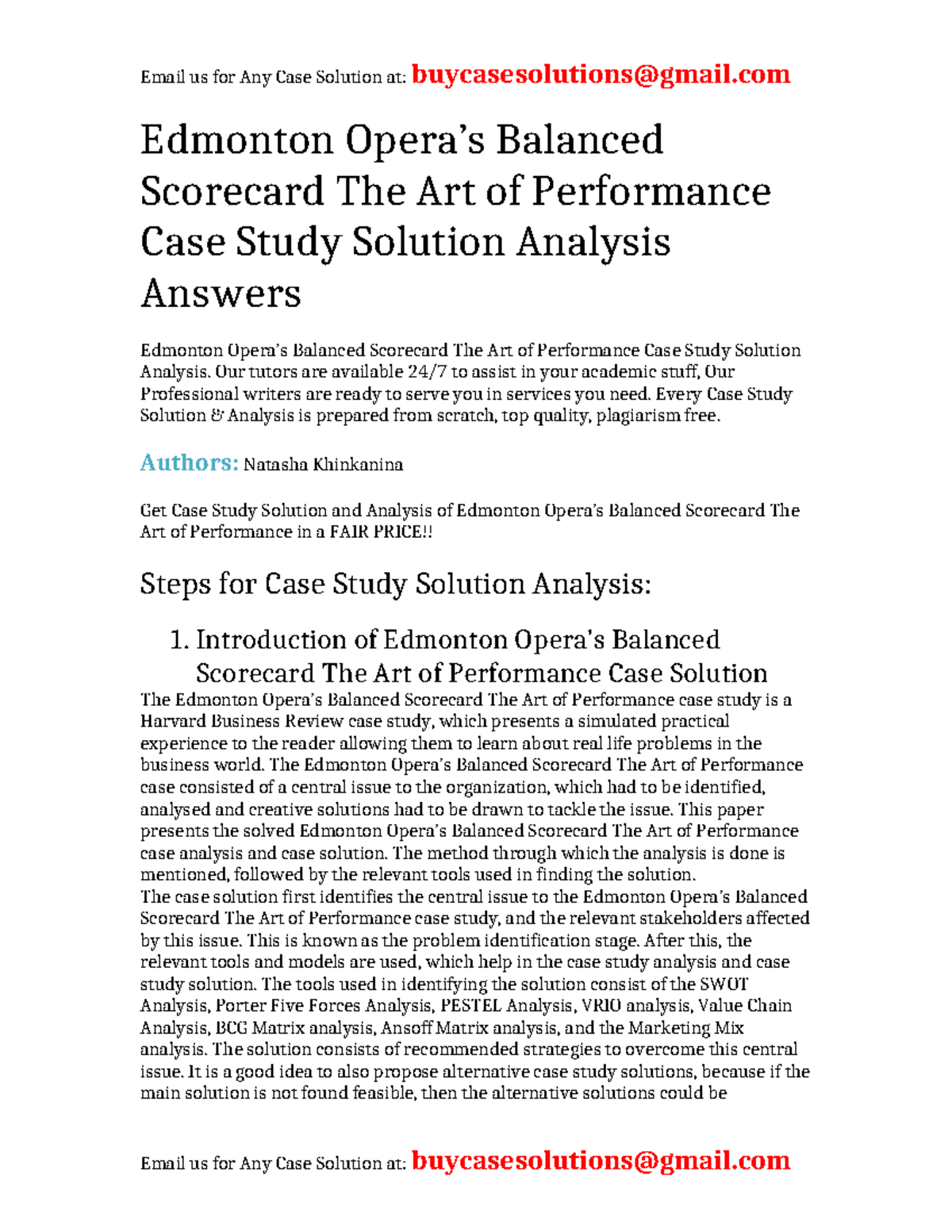 Edmonton Opera's Balanced Scorecard Case Study Solution & Analysis ...
