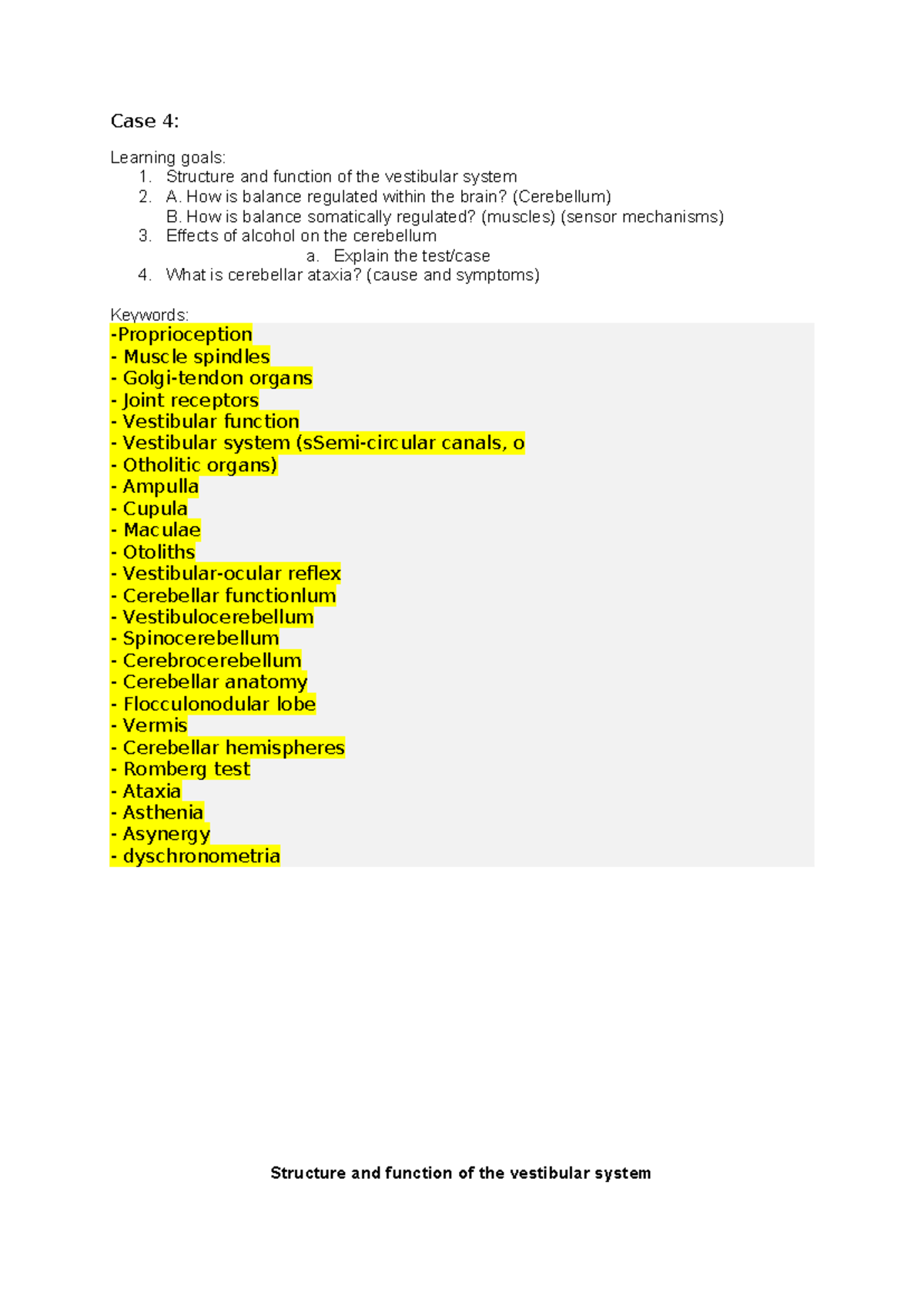 Case Study 4 - Vestibular System and Cerebellar Function in BBS1004 ...
