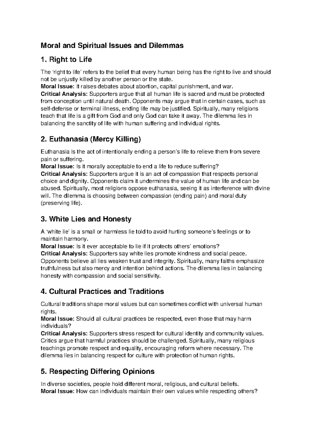 Moral and Spiritual Issues Analysis LO WEEK 2: Dilemmas Explored - Studocu