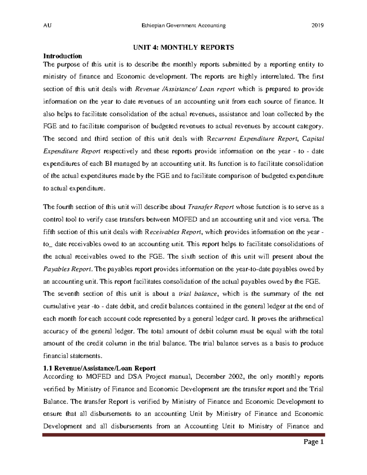 Unit 4-1: Monthly Financial Reports and Their Components - Studocu