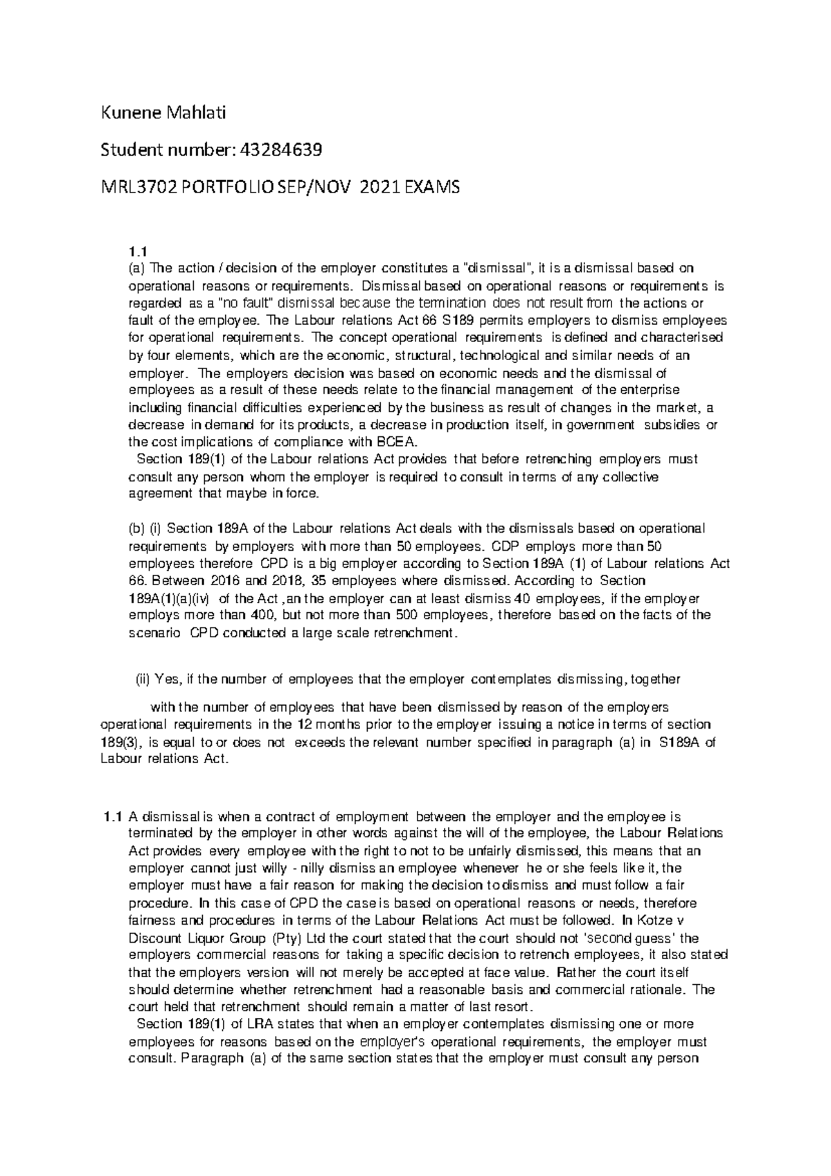Labor Law 3702 Final Exam Portfolio – September/November 2021 - Studocu