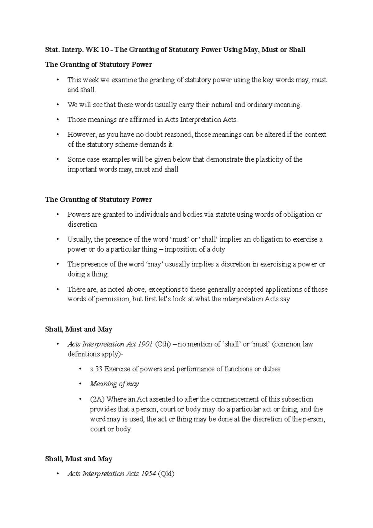 Stat Wk 10 - lecture notes for week 10 - Stat. Interp. WK 10 - The ...