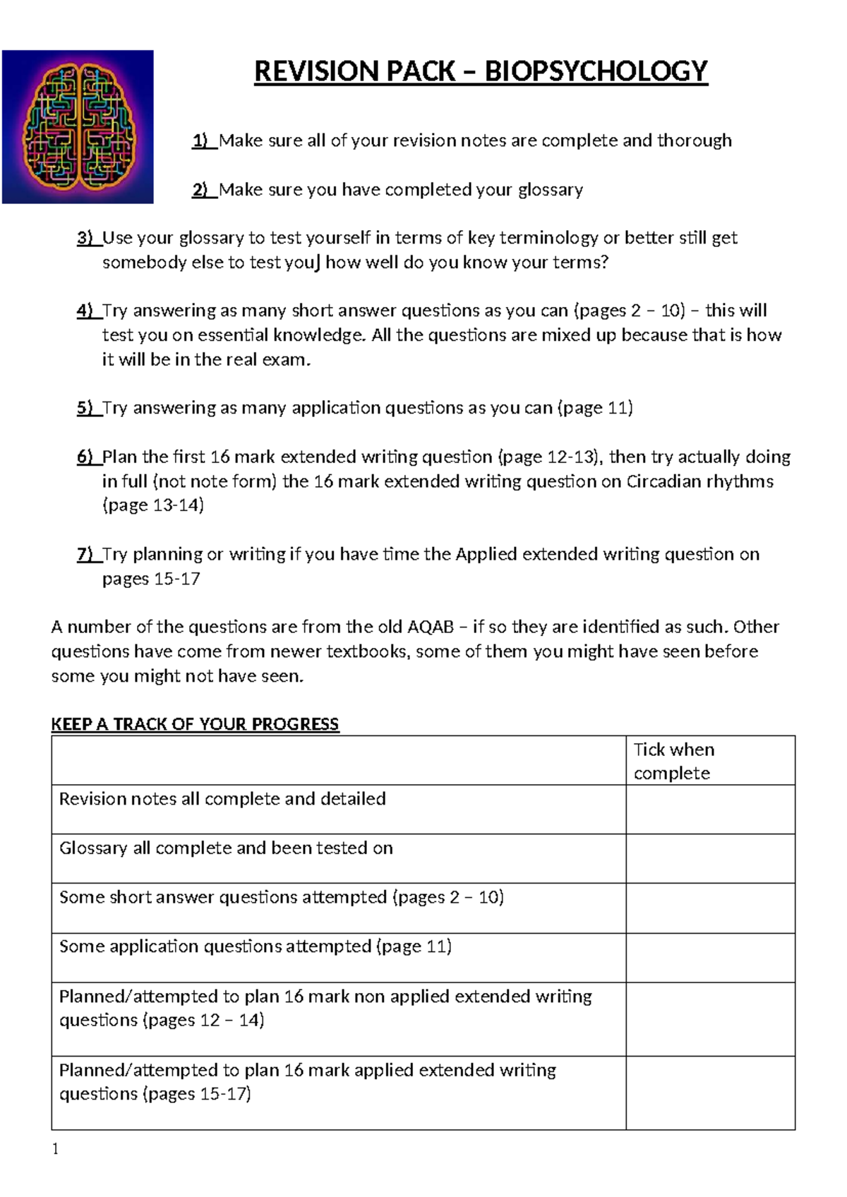 Revision Notes for Biopsychology Unit Assessment - Studocu