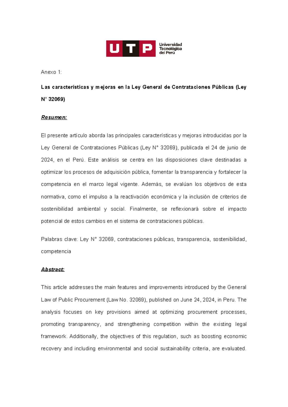 Informe 2: Avance del Artículo sobre Ley 32069 y Contrataciones ...