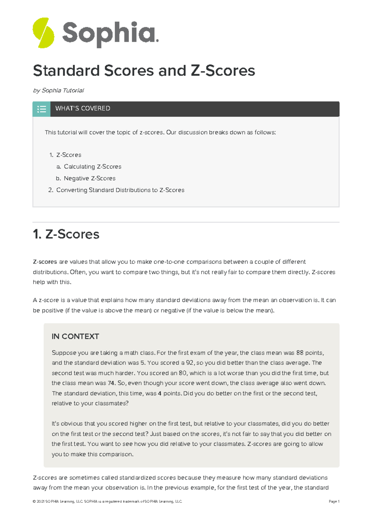 Standard scores essay - notes - Standard Scores and Z-Scores