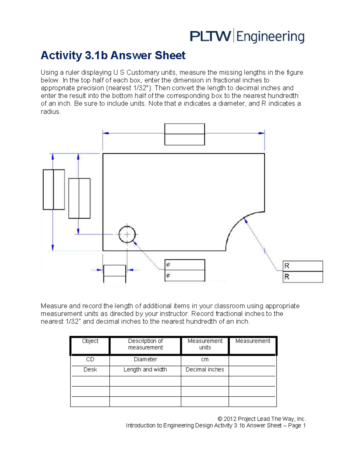 Activity 3.1b Measurement Answer Sheet for Engineering Design - Studocu