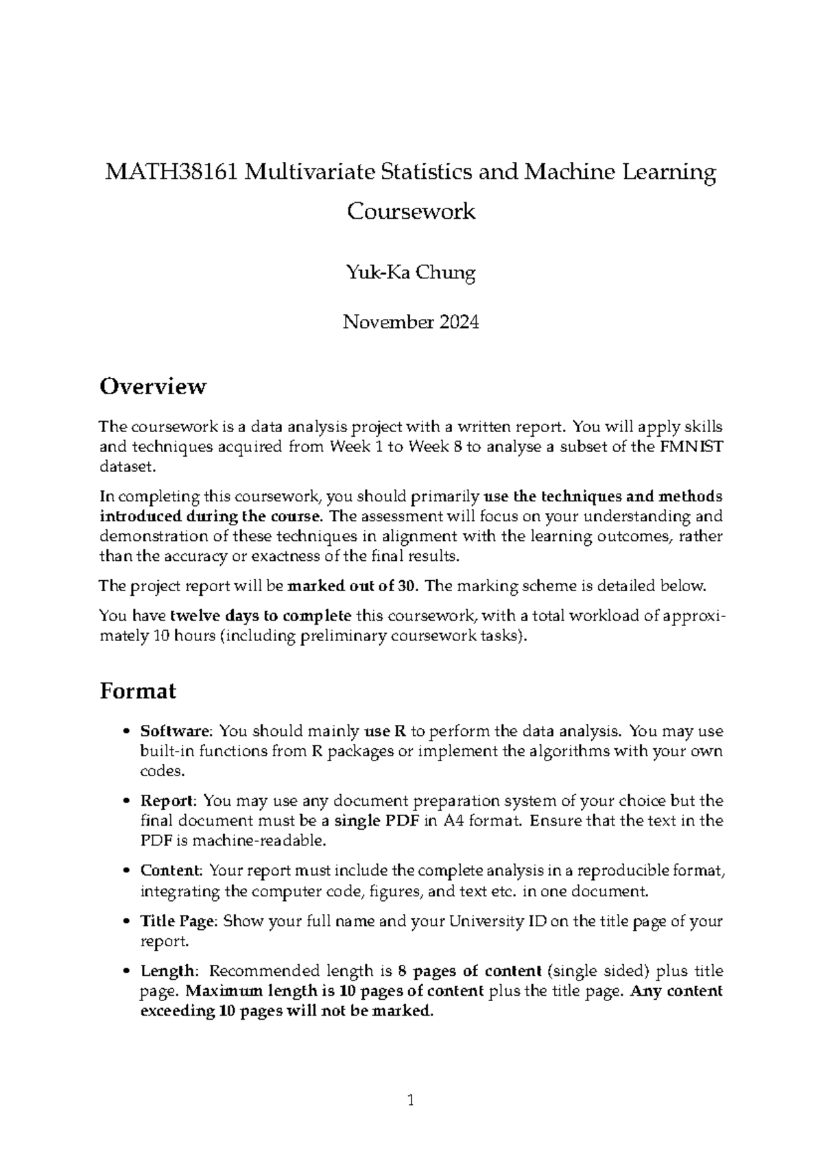 MATH38161 Coursework: Multivariate Statistics Project Guidelines - Studocu
