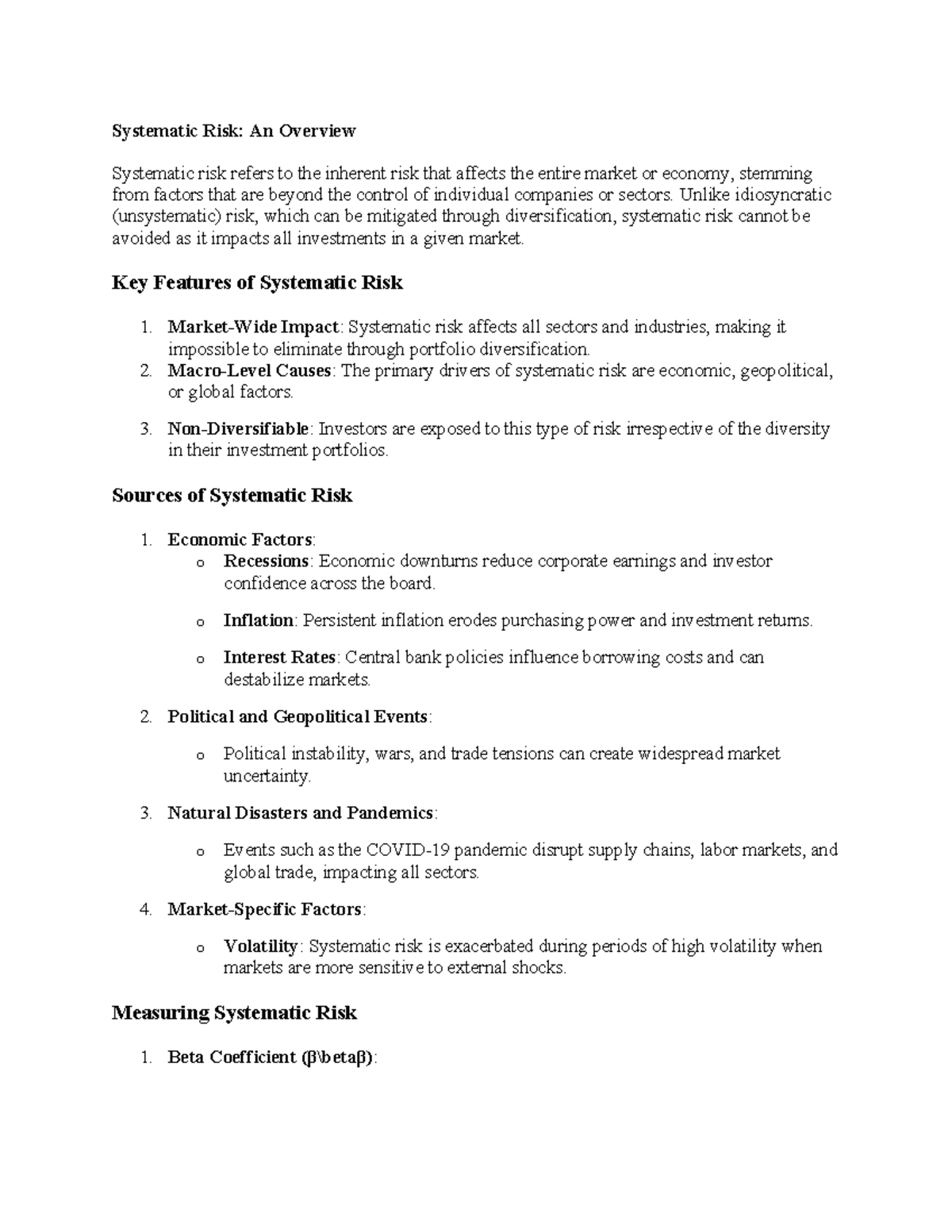 Revi-SMR 5 - Systematic Risk - Systematic Risk: An Overview Systematic ...