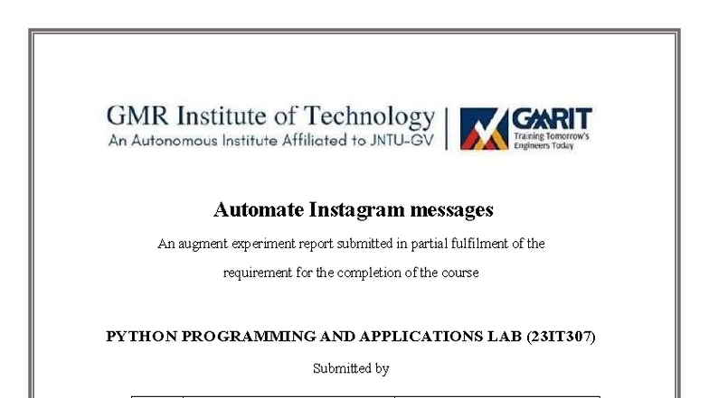 Automating Instagram Messages: Experiment Report for PYTHON PROGRAMMING ...