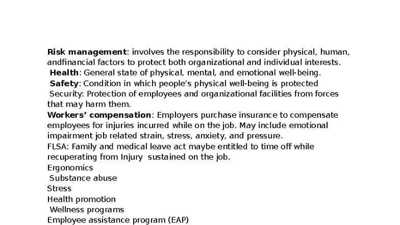 Risk Management and Health Safety Overview (HSC 101) - Studocu