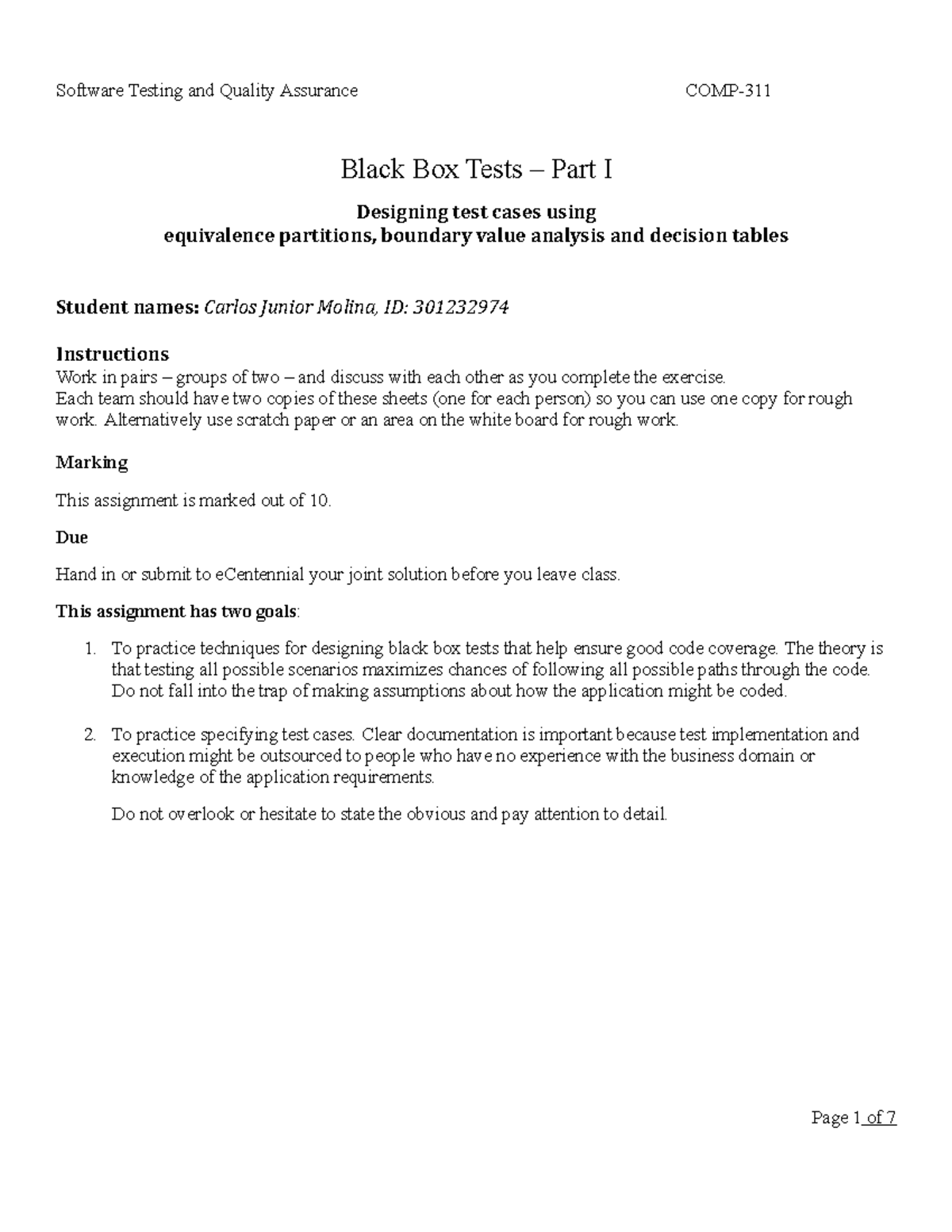 A7-Black Box Tests Part I - Black Box Tests – Part I Designing test ...