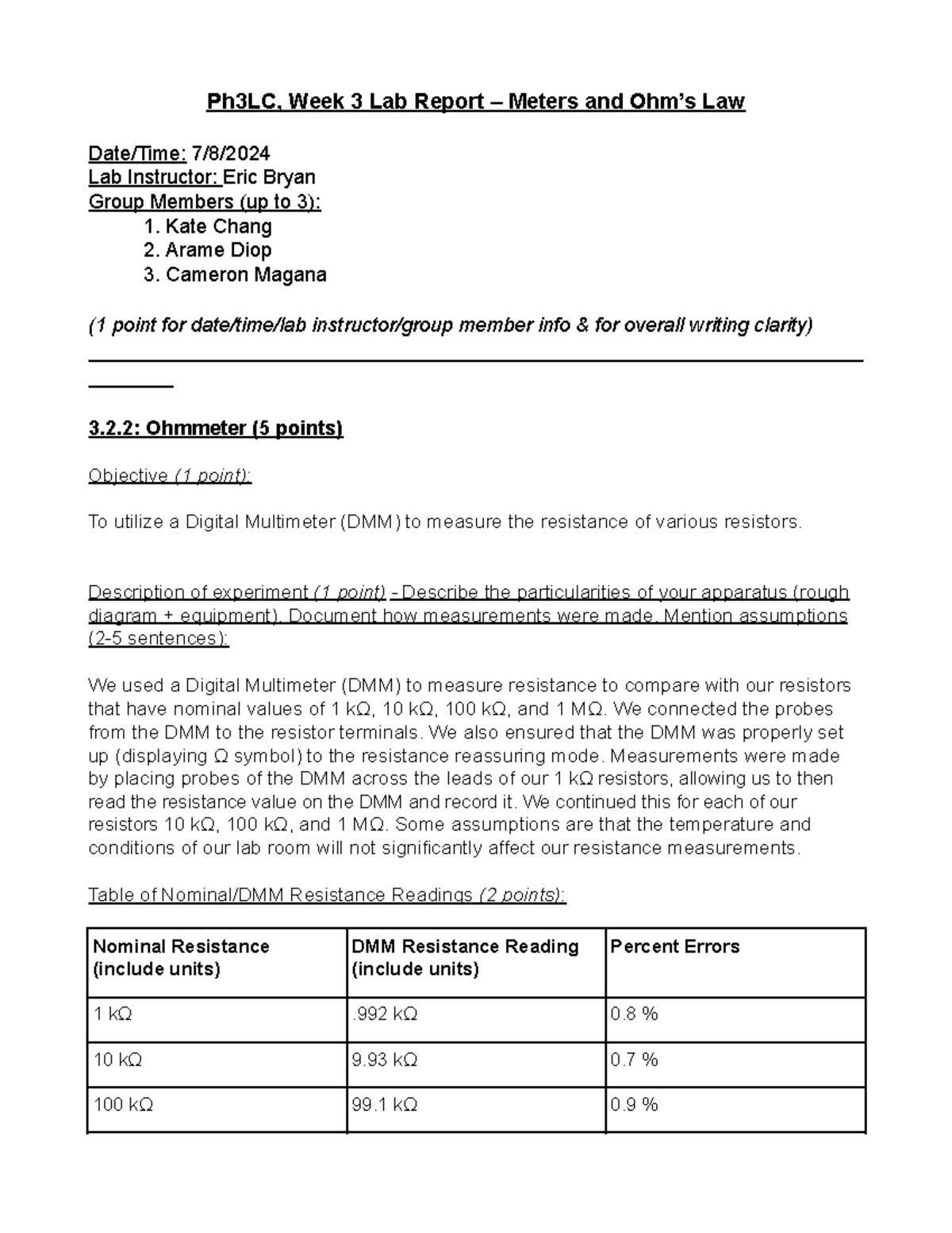 Ph3LB Week 3 Lab Report: Exploring Meters and Ohm’s Law - Studocu